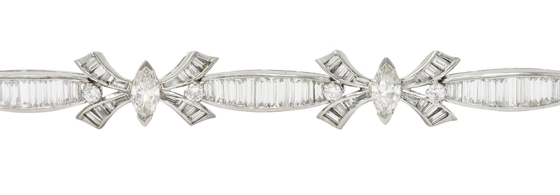 Mid-Century 10.80  CTW Marquise Cut Diamond Platinum Ribbon Vintage Line Bracelet Wilson's Estate Jewelry