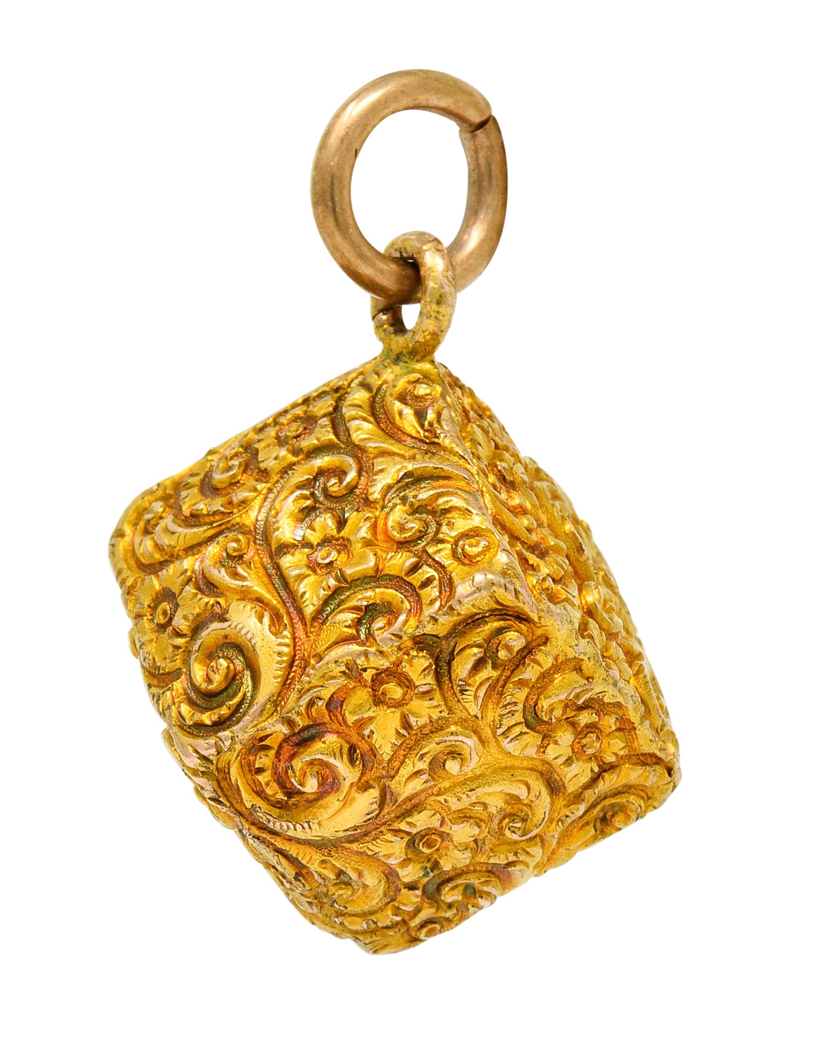 Victorian 14 Karat Gold Floral Foliate Cube Pendant Charm - Wilson's Estate Jewelry