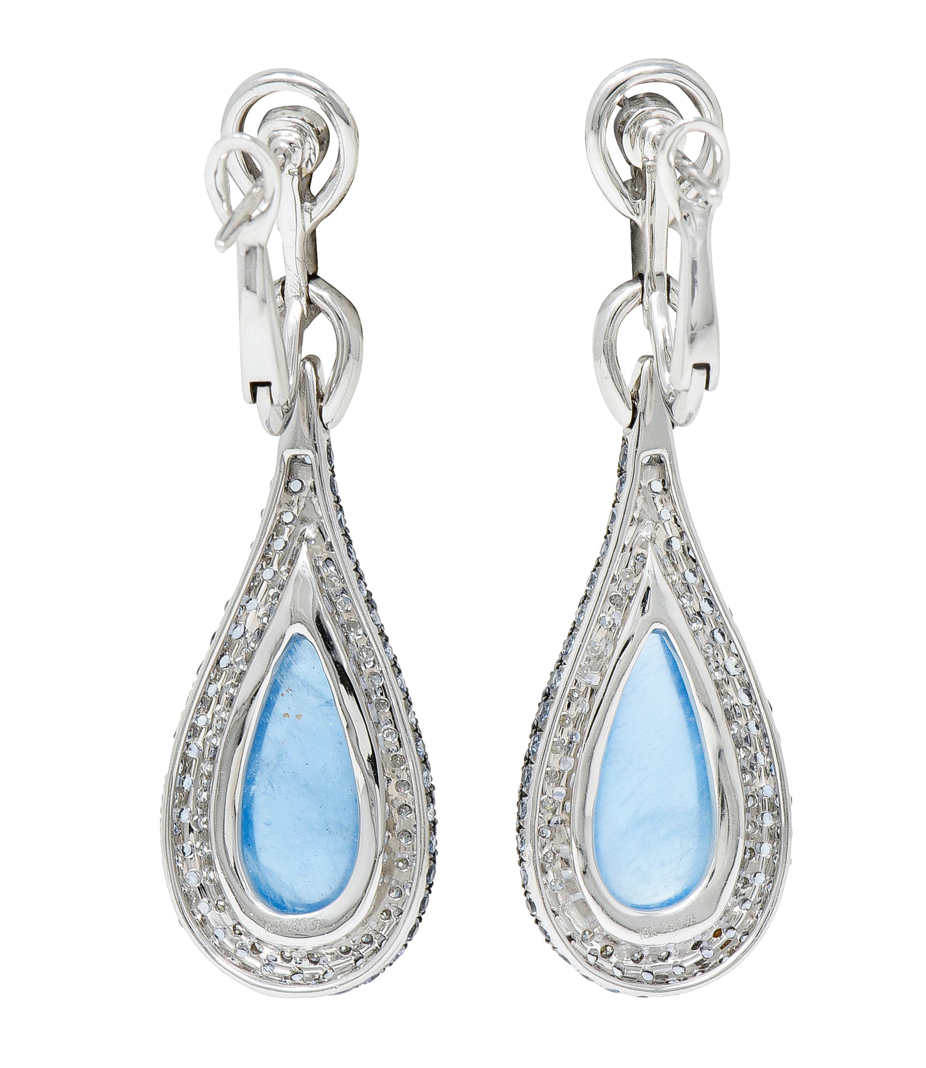 Contemporary 13.00 CTW Aquamarine Sapphire Diamond 18 Karat White Gold Drop Earrings Wilson's Estate Jewelry