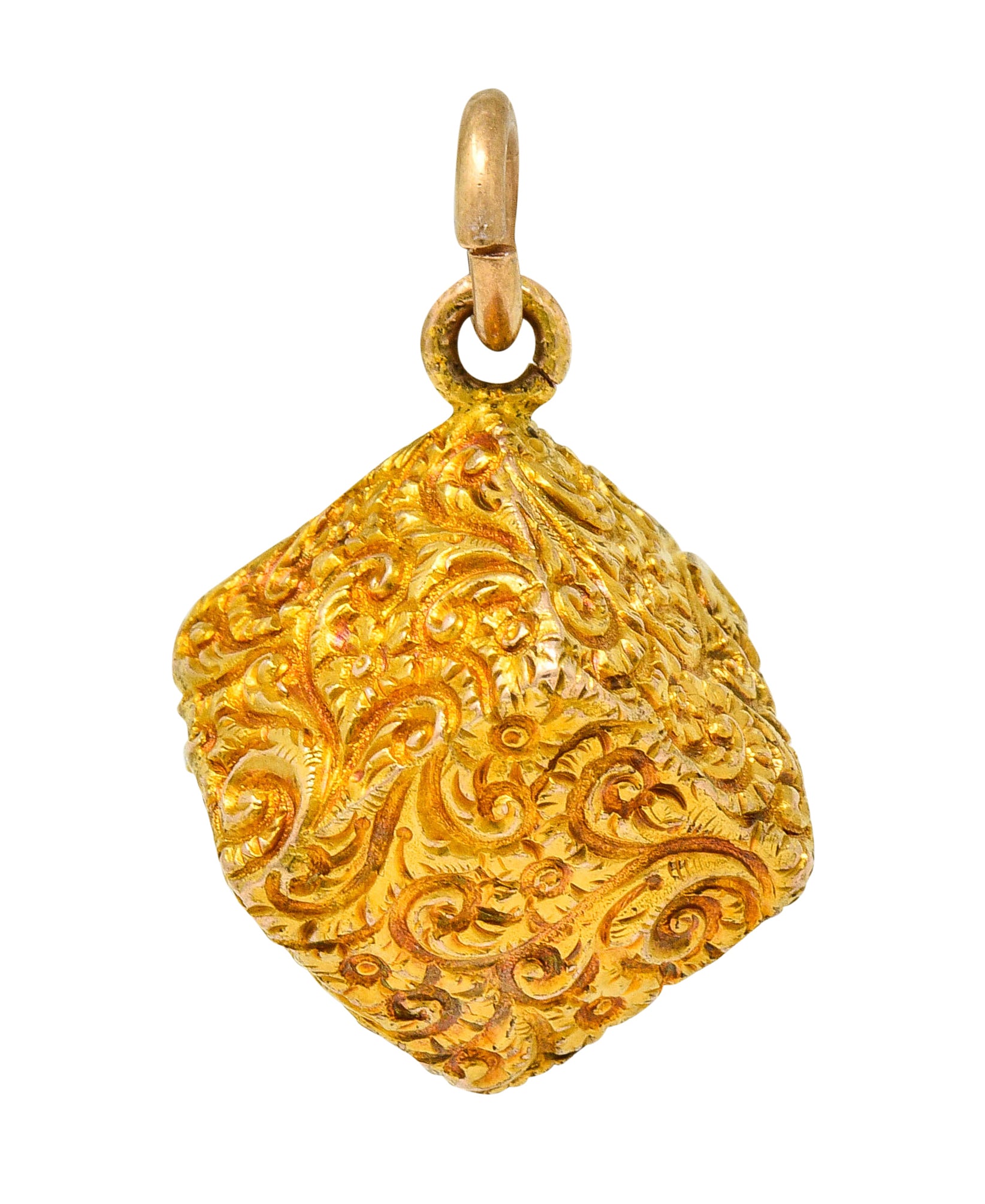 Victorian 14 Karat Gold Floral Foliate Cube Pendant Charm - Wilson's Estate Jewelry