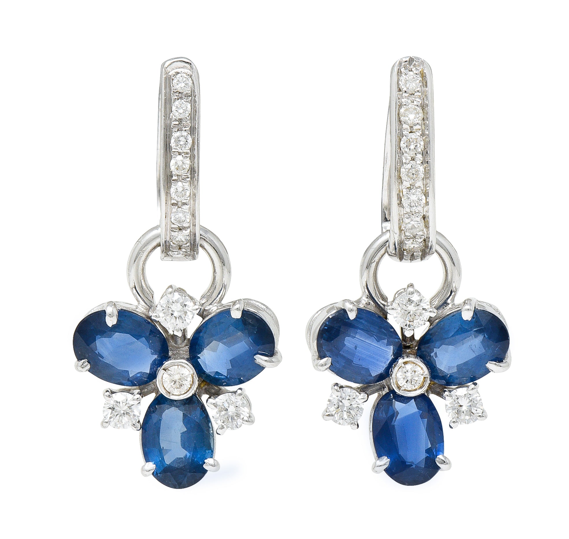 Contemporary 5.70 CTW Sapphire Diamond 18 Karat White Gold Convertible Earrings Wilson's Estate Jewelry