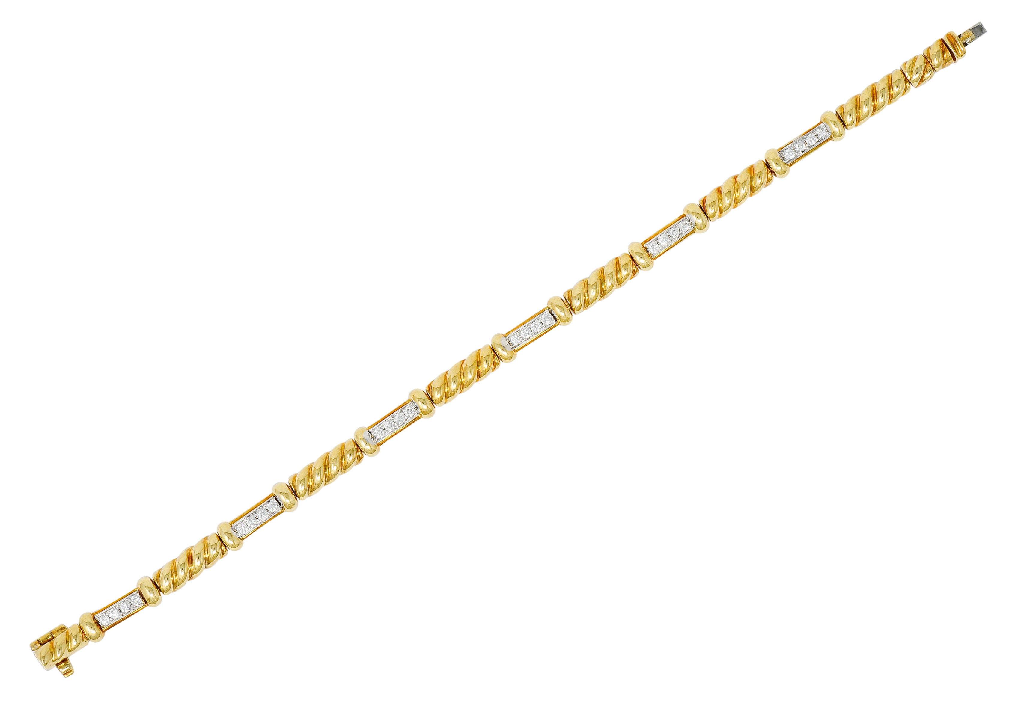 Spark Creations Diamond 18 Karat Two-Tone Gold Ribbed Link Bracelet - Wilson's Estate Jewelry