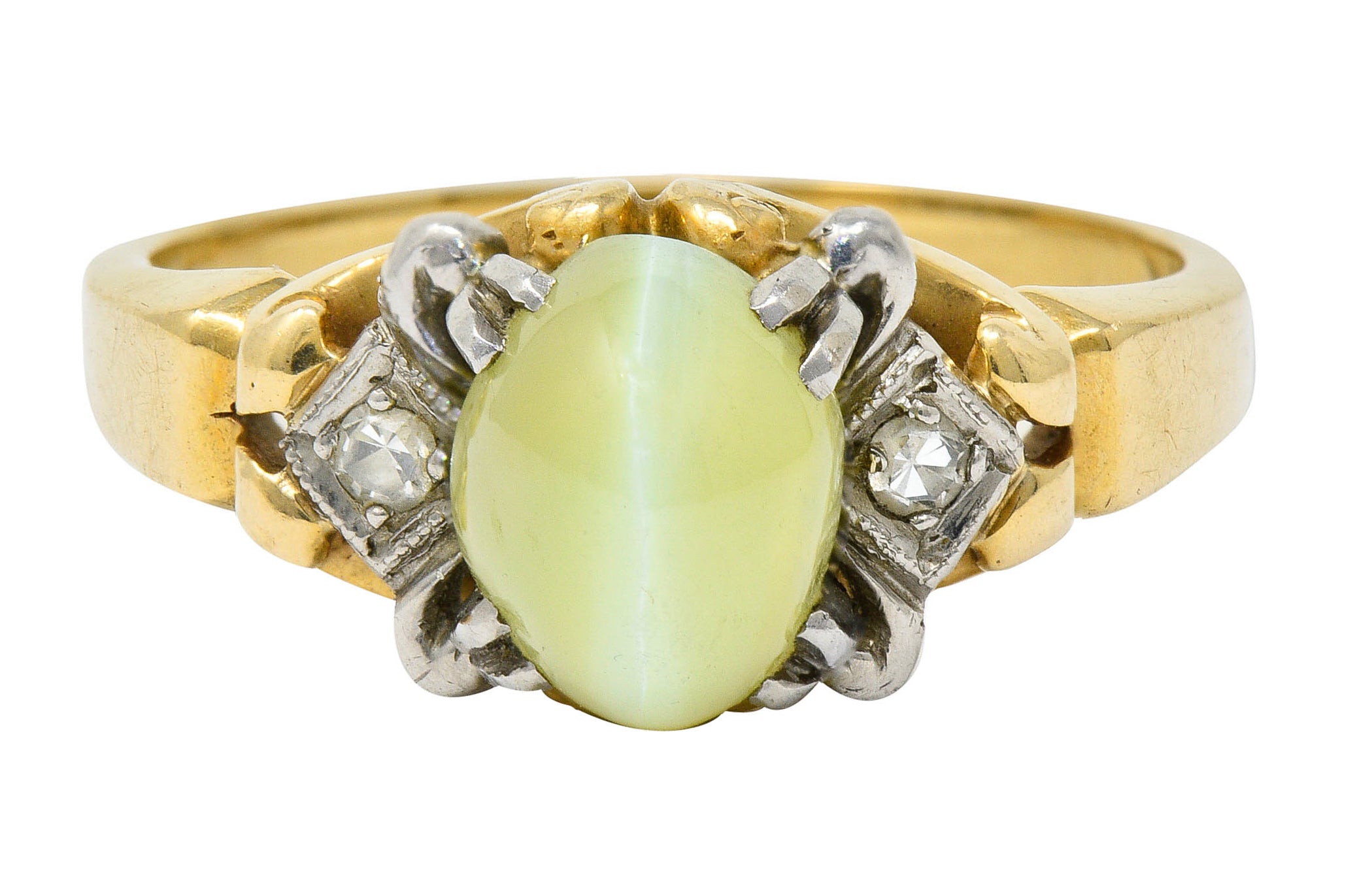 Edwardian Cat's Eye Chrysoberyl Diamond Platinum-Topped 14 Karat Gold RingRing - Wilson's Estate Jewelry