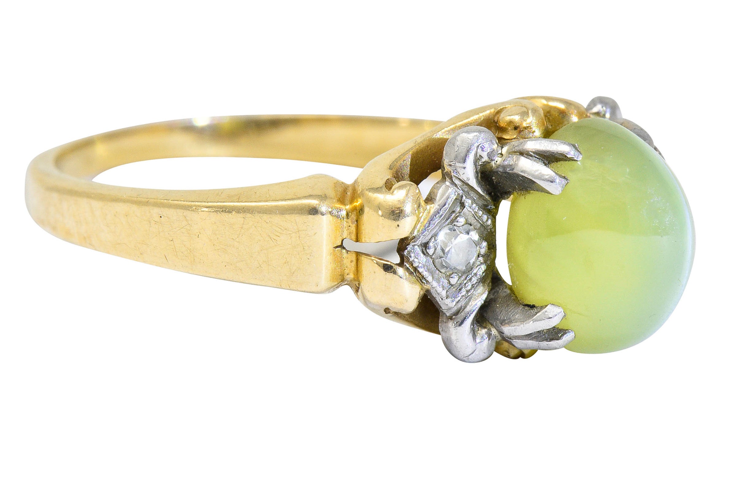 Edwardian Cat's Eye Chrysoberyl Diamond Platinum-Topped 14 Karat Gold RingRing - Wilson's Estate Jewelry