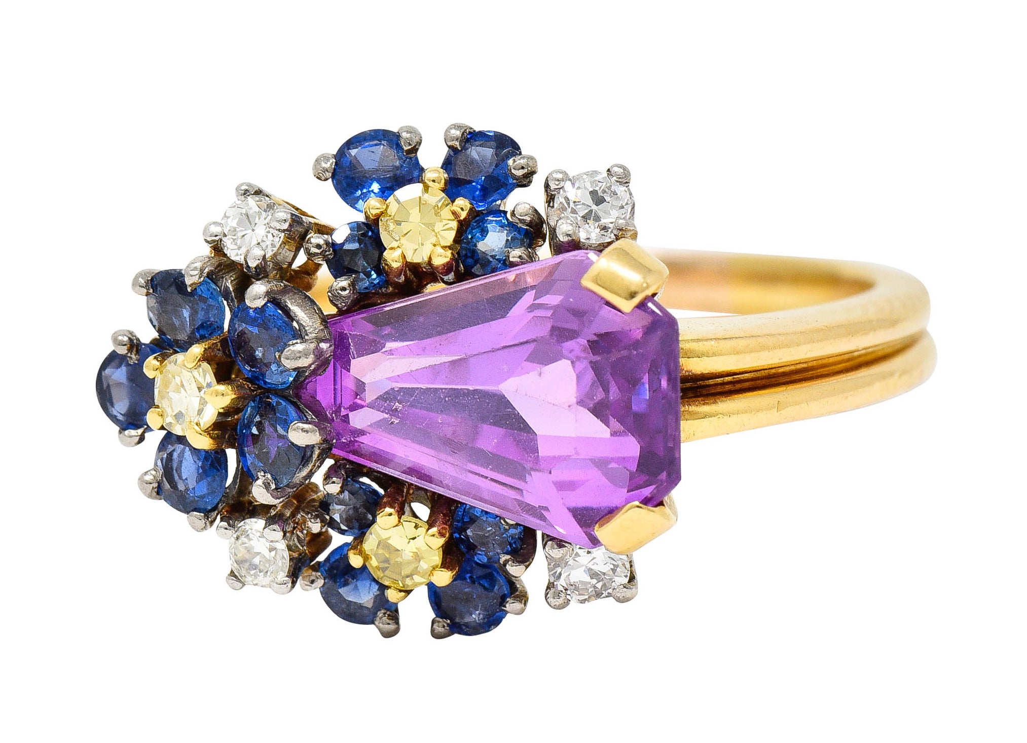 Oscar Heyman 4.24 CTW Lavender Sapphire Diamond Sapphire 18 Karat Gold Cluster RingRing - Wilson's Estate Jewelry