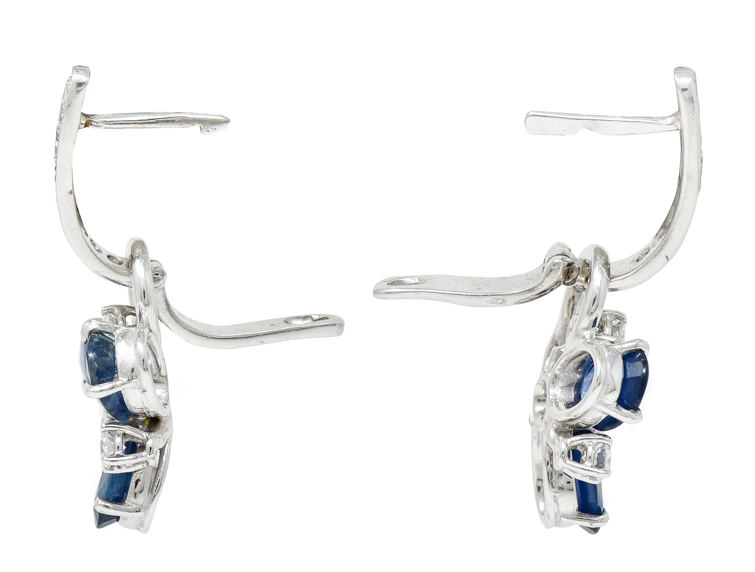 Contemporary 5.70 CTW Sapphire Diamond 18 Karat White Gold Convertible Earrings Wilson's Estate Jewelry