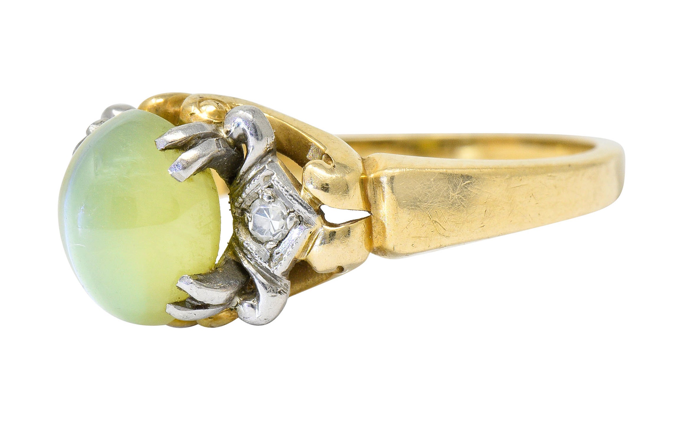 Edwardian Cat's Eye Chrysoberyl Diamond Platinum-Topped 14 Karat Gold RingRing - Wilson's Estate Jewelry