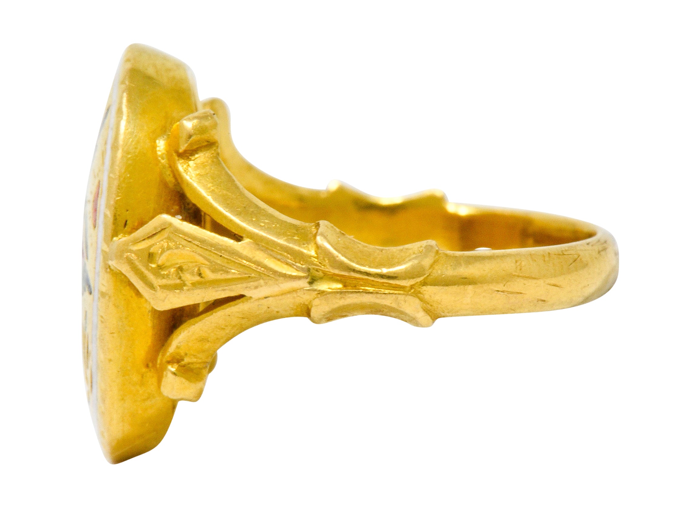 Victorian Enamel 24 Karat Gold Hummingbird Signet Ring - Wilson's Estate Jewelry