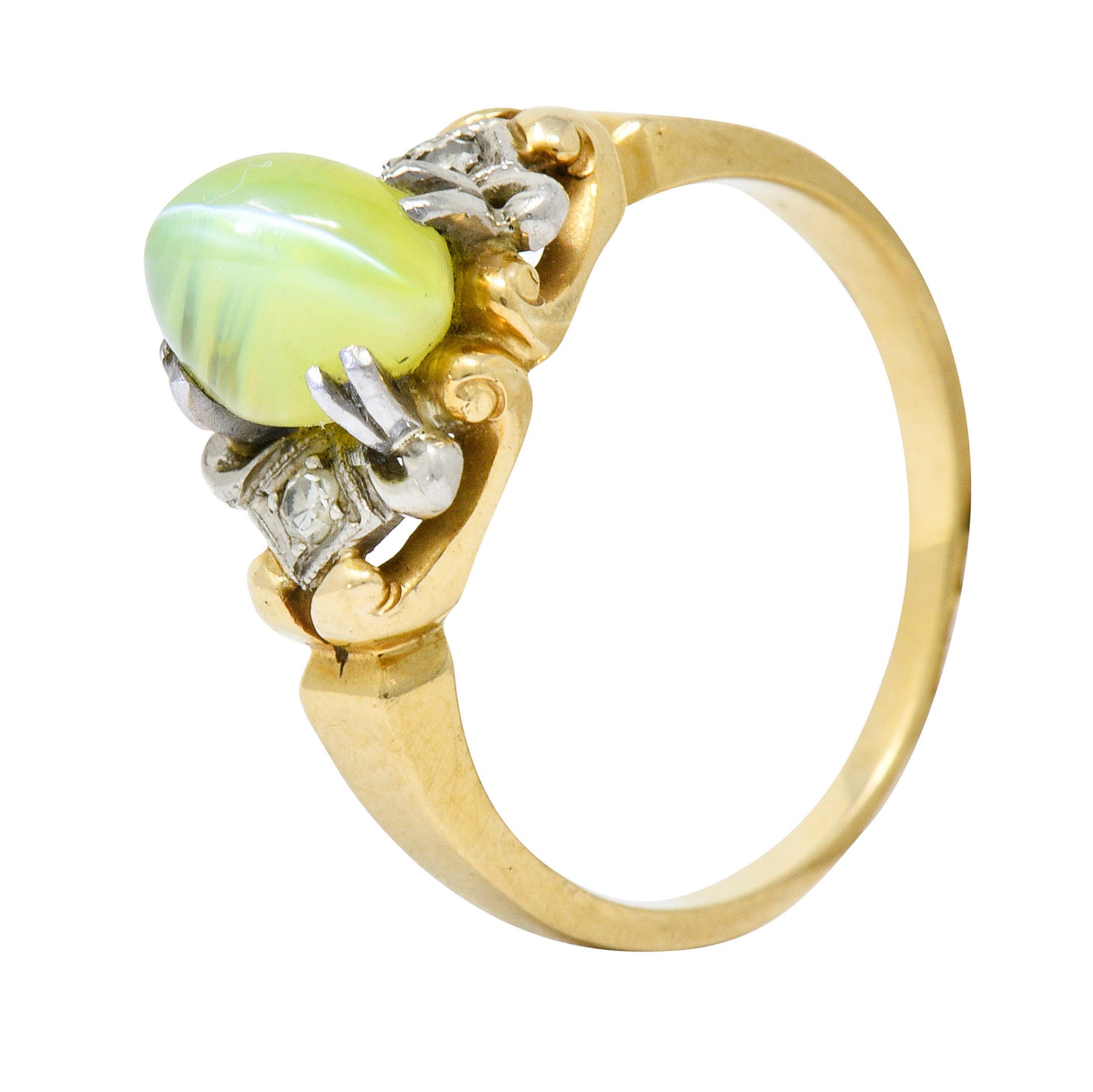 Edwardian Cat's Eye Chrysoberyl Diamond Platinum-Topped 14 Karat Gold RingRing - Wilson's Estate Jewelry