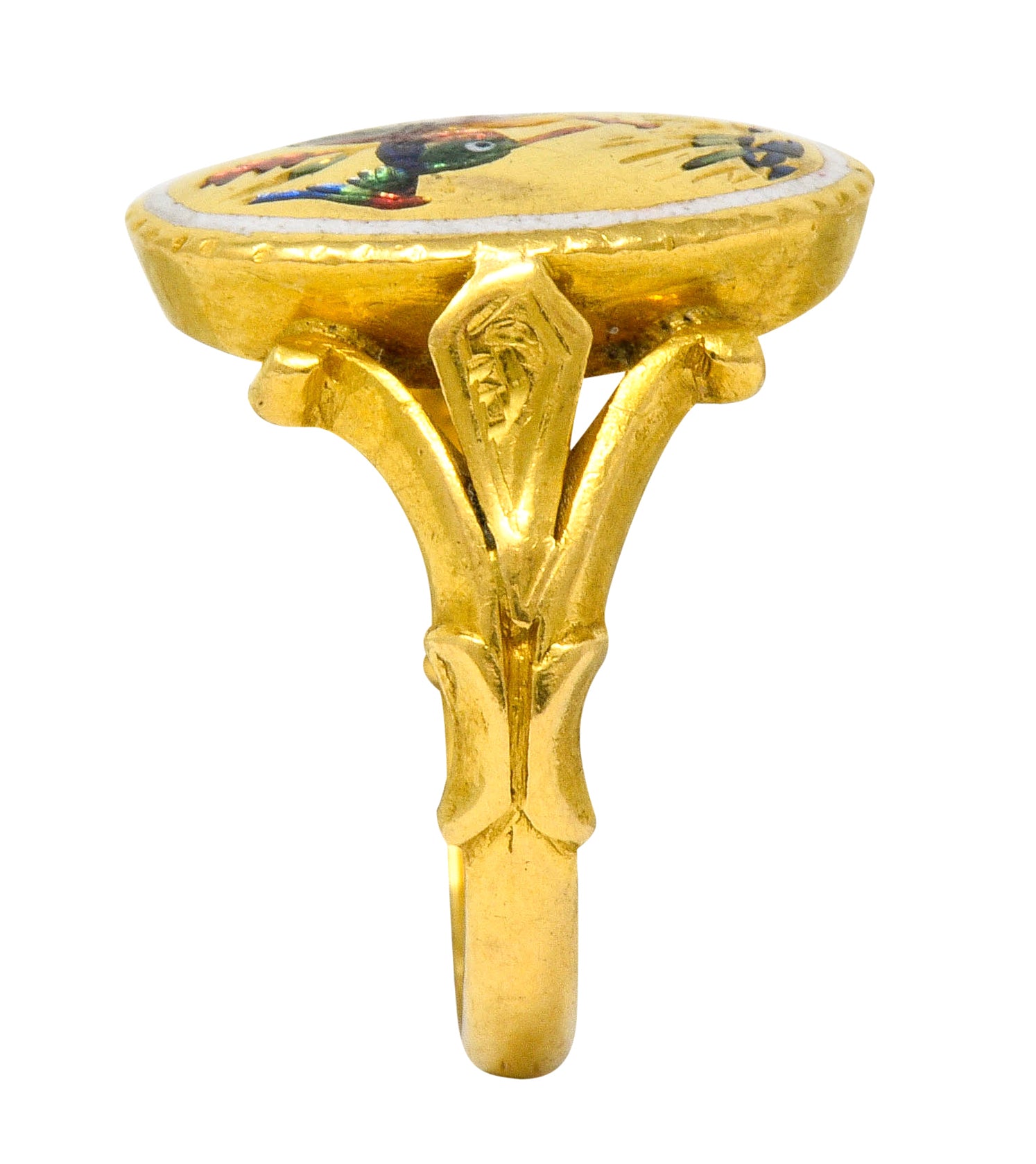 Victorian Enamel 24 Karat Gold Hummingbird Signet Ring - Wilson's Estate Jewelry