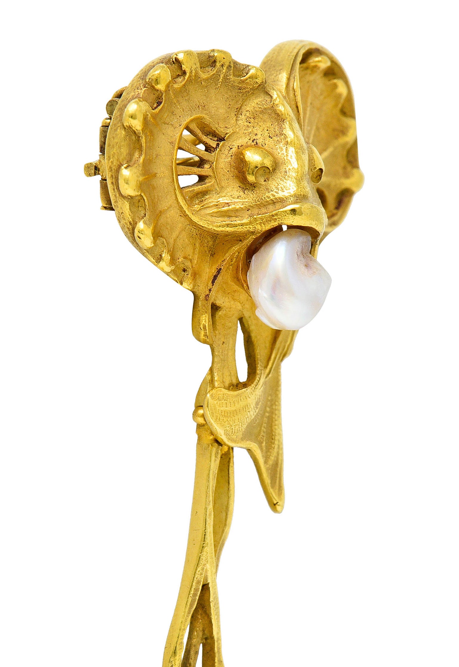 Art Nouveau Pearl 18 Karat Gold Sea Serpent Pendant BroochBrooch - Wilson's Estate Jewelry