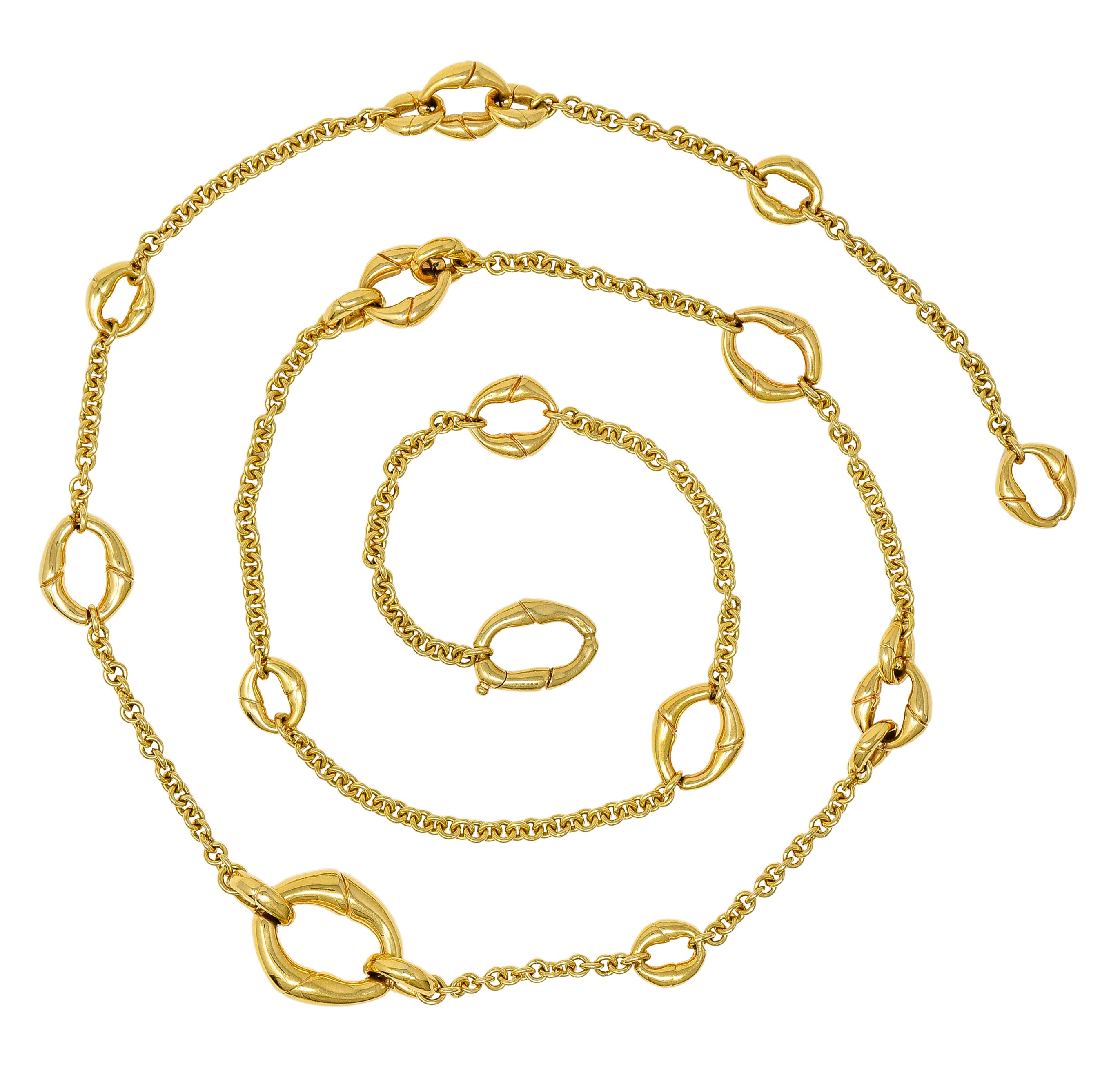 Gucci Contemporary 18 Karat Yellow Gold Bamboo Link Station Necklace Wilson's Estate Jewelry