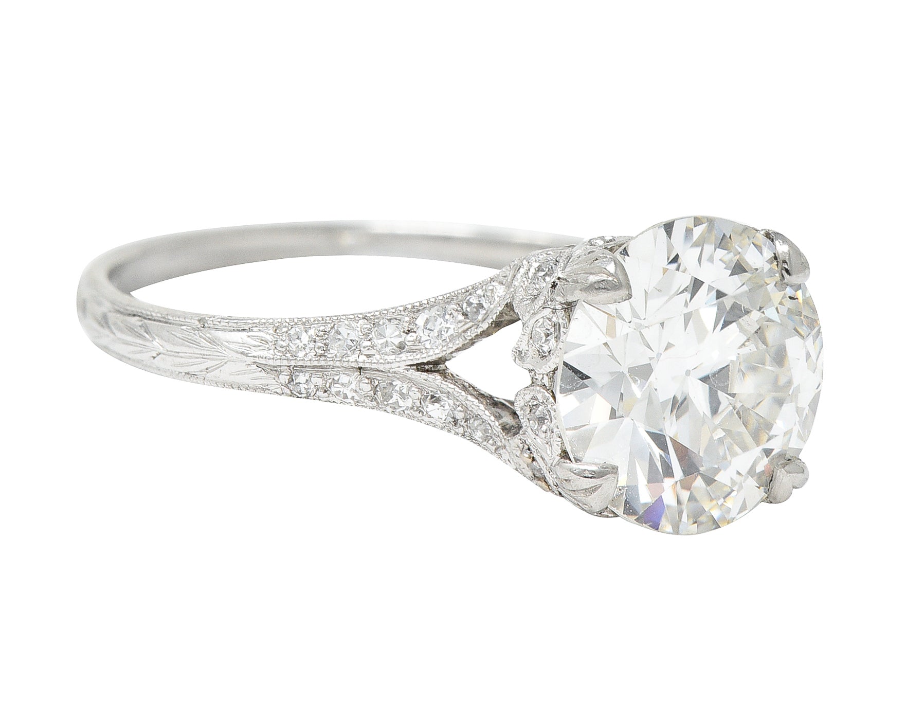 Art Deco 2.35 CTW Diamond Platinum Fleur-De-Lis Engagement Ring GIA Wilson's Estate Jewelry