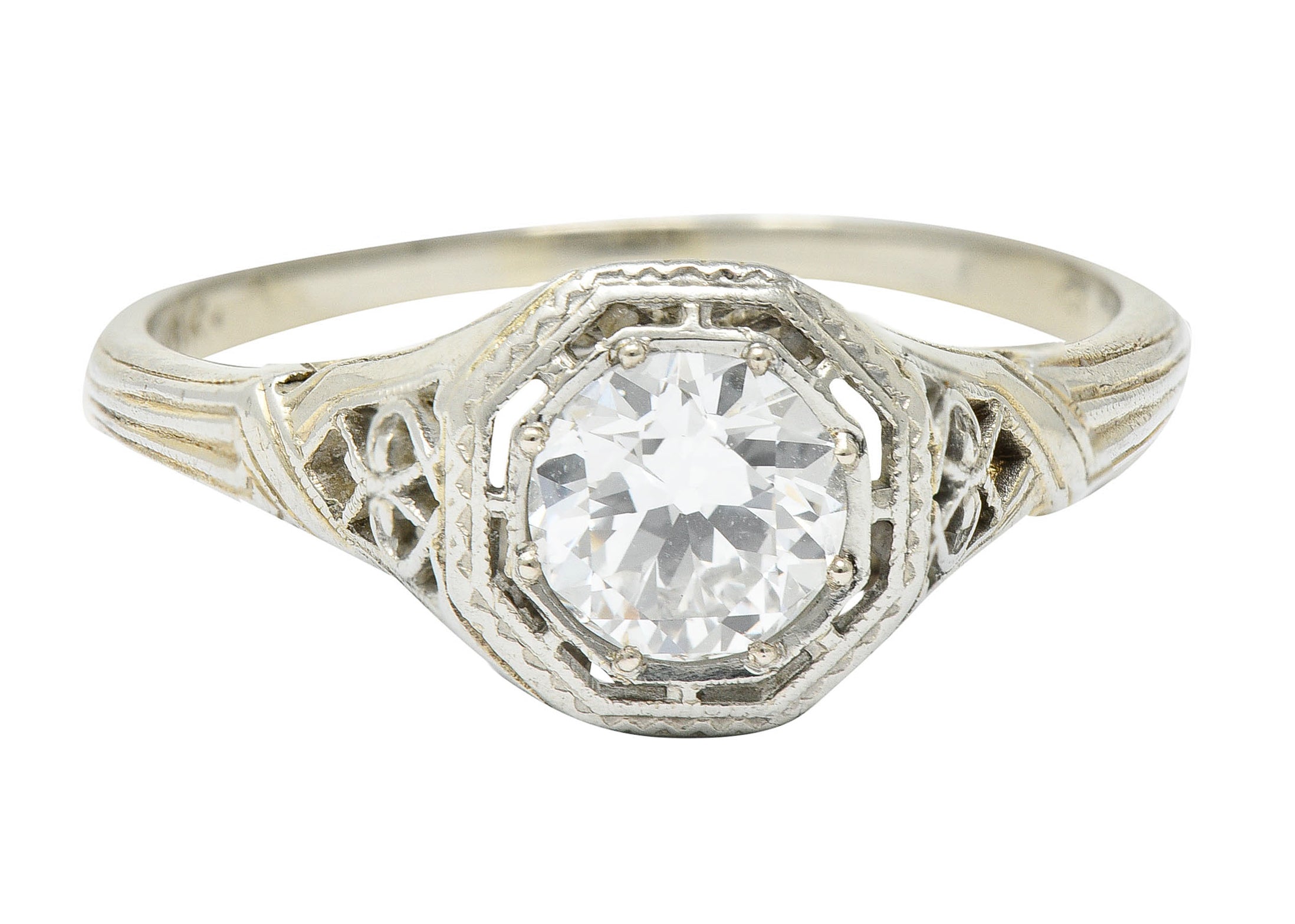 Art Deco Old European Diamond 18 Karat White Gold Heart Engagement RingRing - Wilson's Estate Jewelry