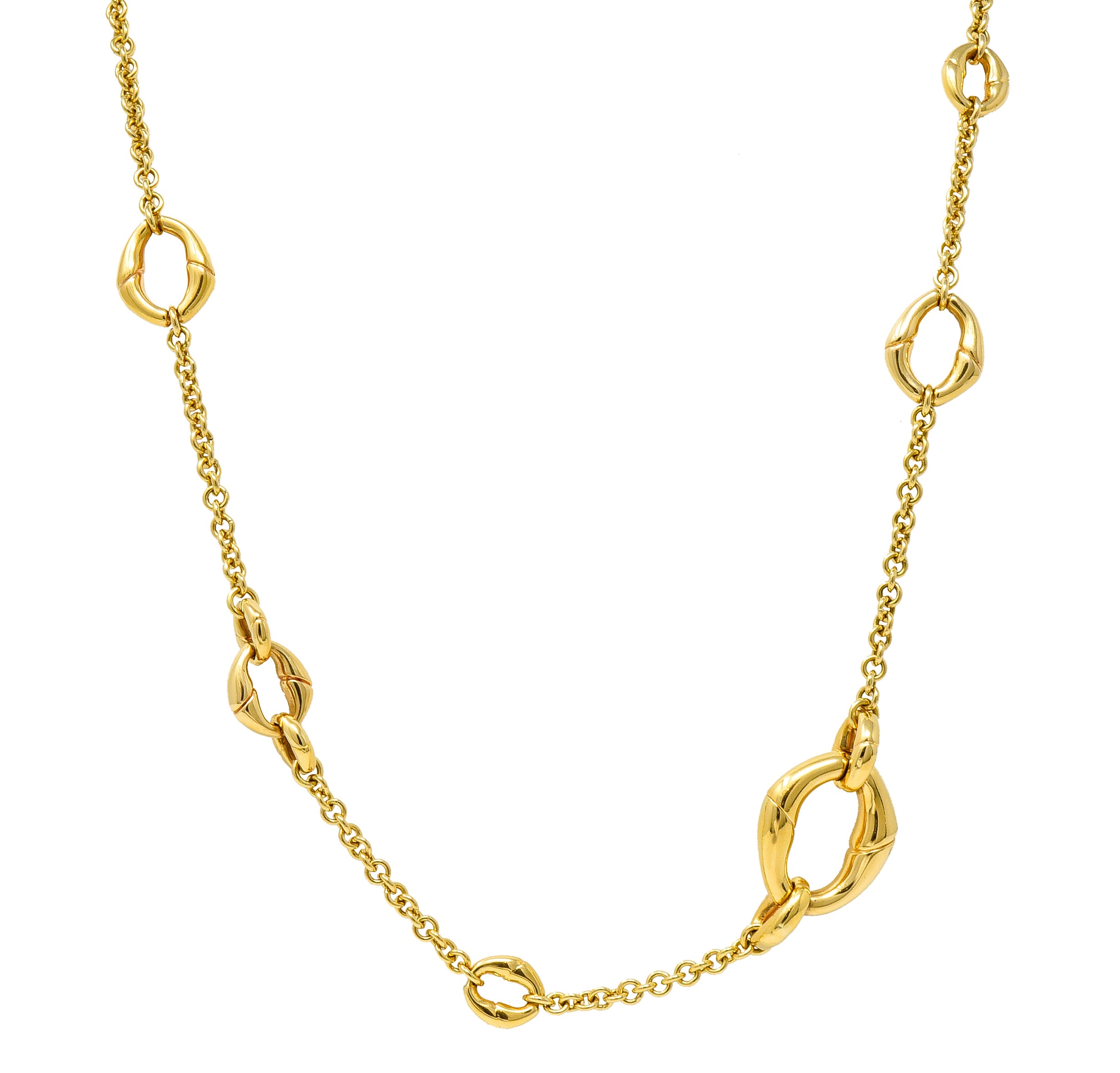 Gucci Contemporary 18 Karat Yellow Gold Bamboo Link Station Necklace Wilson's Estate Jewelry