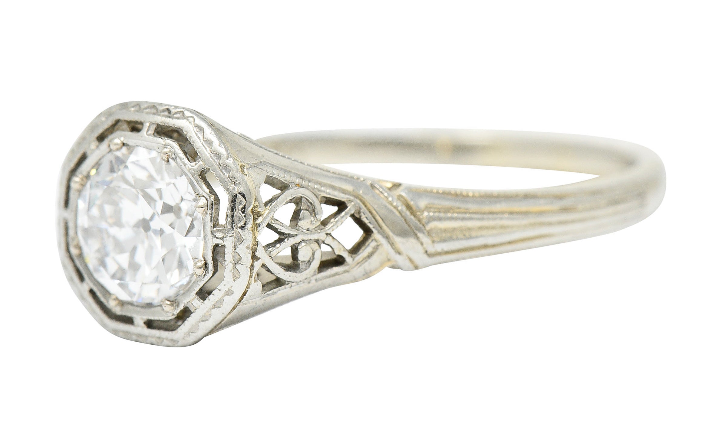 Art Deco Old European Diamond 18 Karat White Gold Heart Engagement RingRing - Wilson's Estate Jewelry