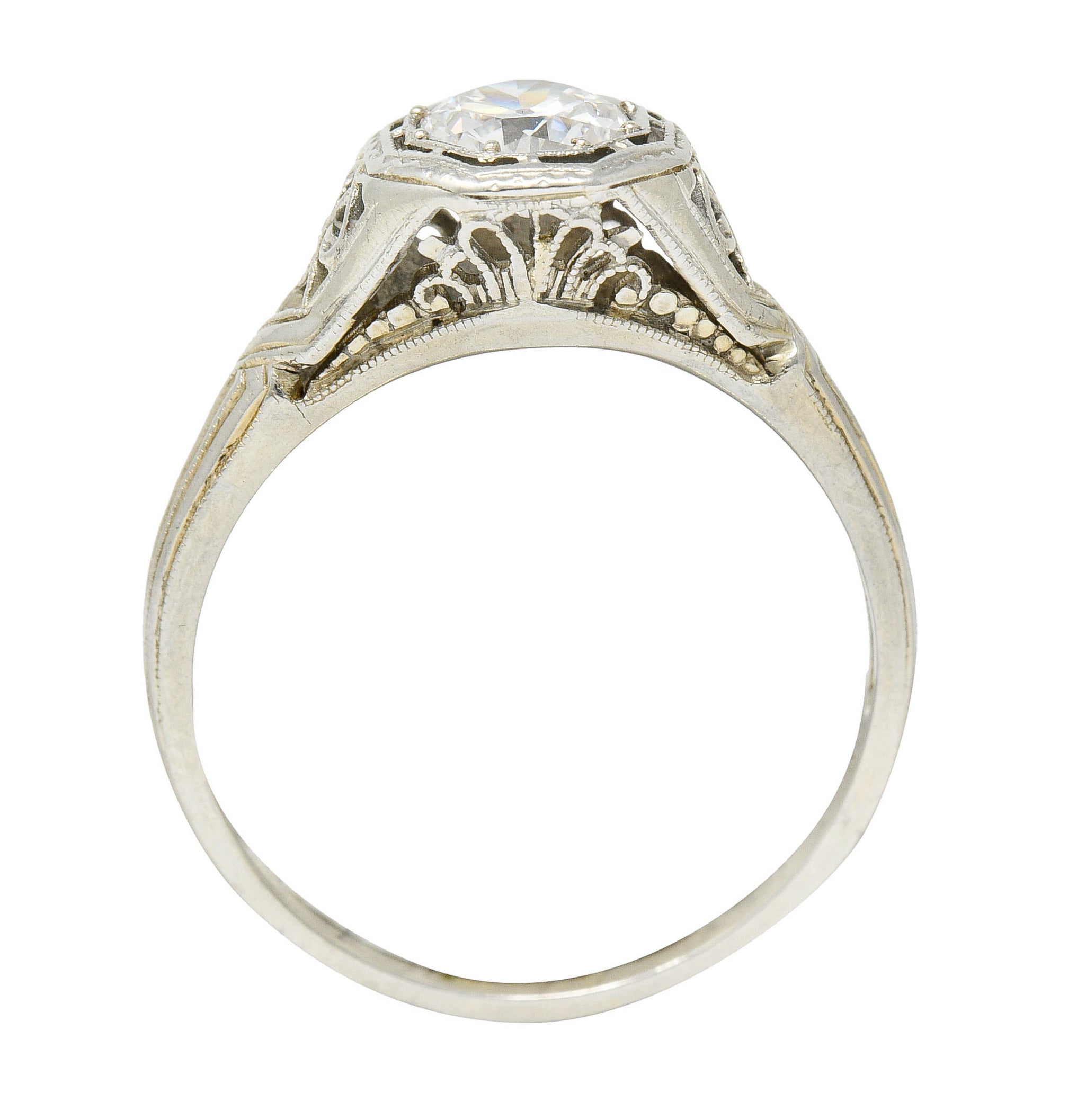 Art Deco Old European Diamond 18 Karat White Gold Heart Engagement RingRing - Wilson's Estate Jewelry