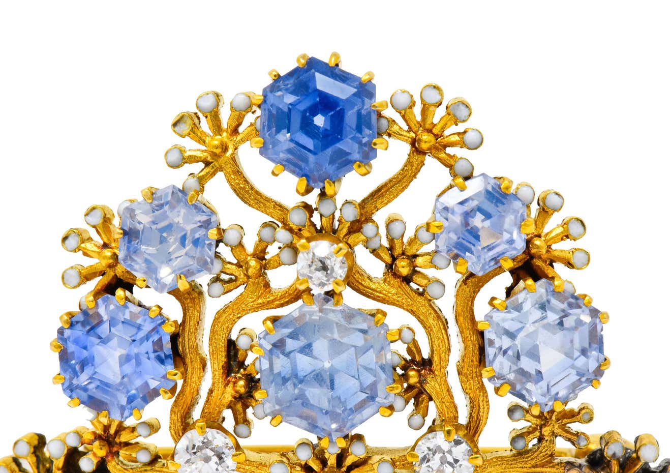 Tiffany & Co. Paulding Farnham 5.85 Carat Sapphire Diamond Enamel 18 Karat GoldBrooch - Wilson's Estate Jewelry