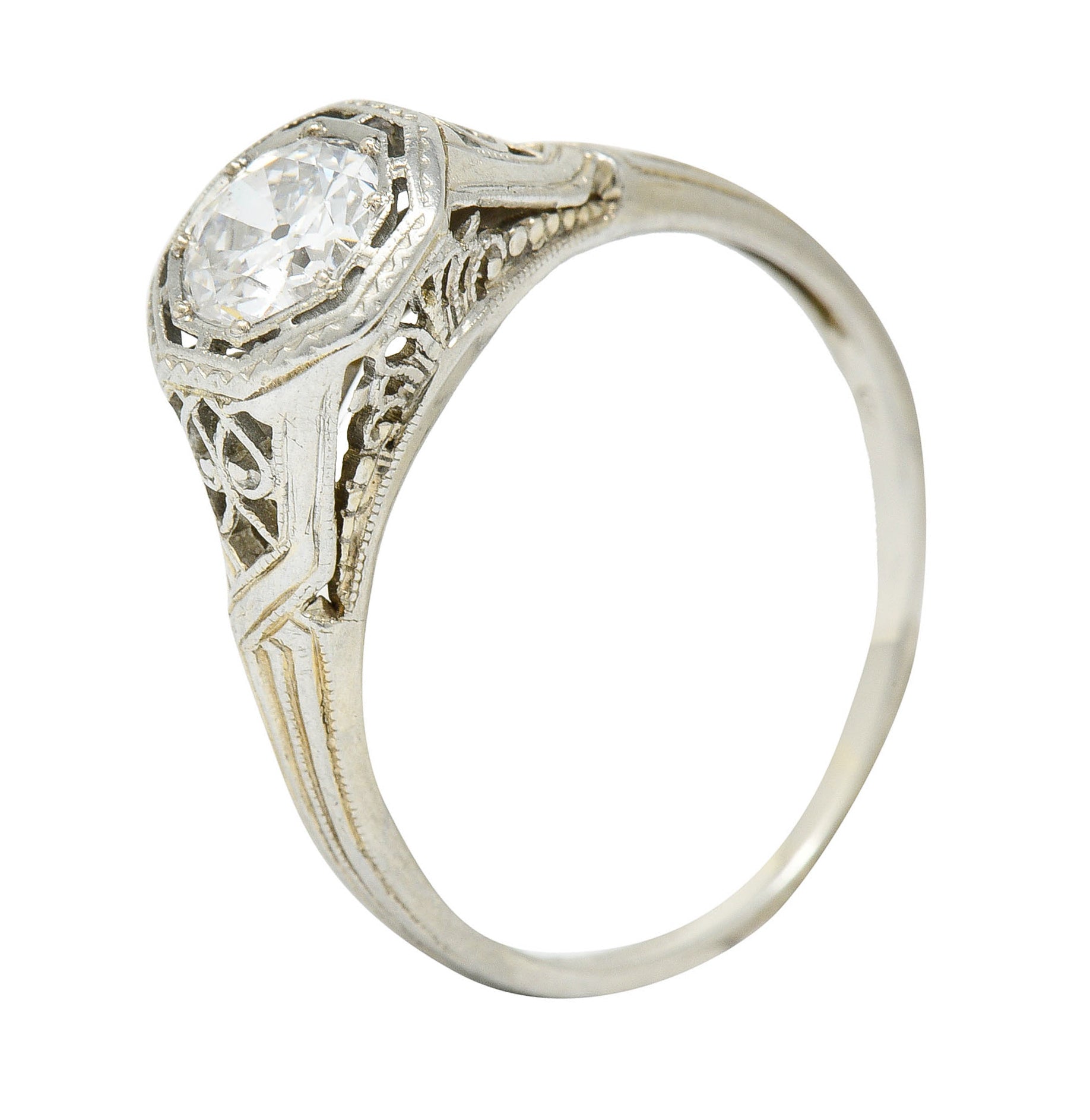 Art Deco Old European Diamond 18 Karat White Gold Heart Engagement RingRing - Wilson's Estate Jewelry