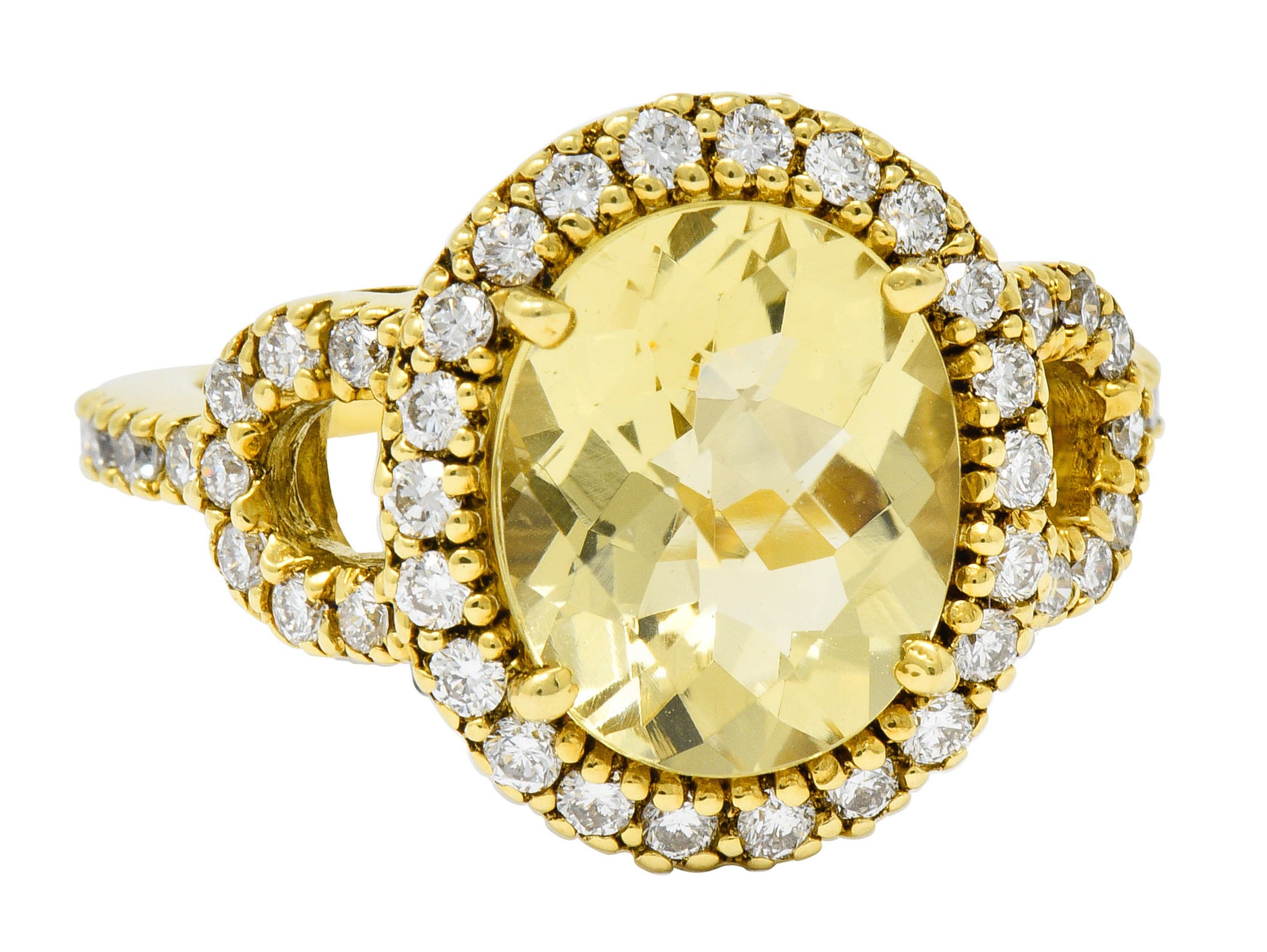 Green Beryl Diamond Halo 18 Karat Gold Statement RingRing - Wilson's Estate Jewelry