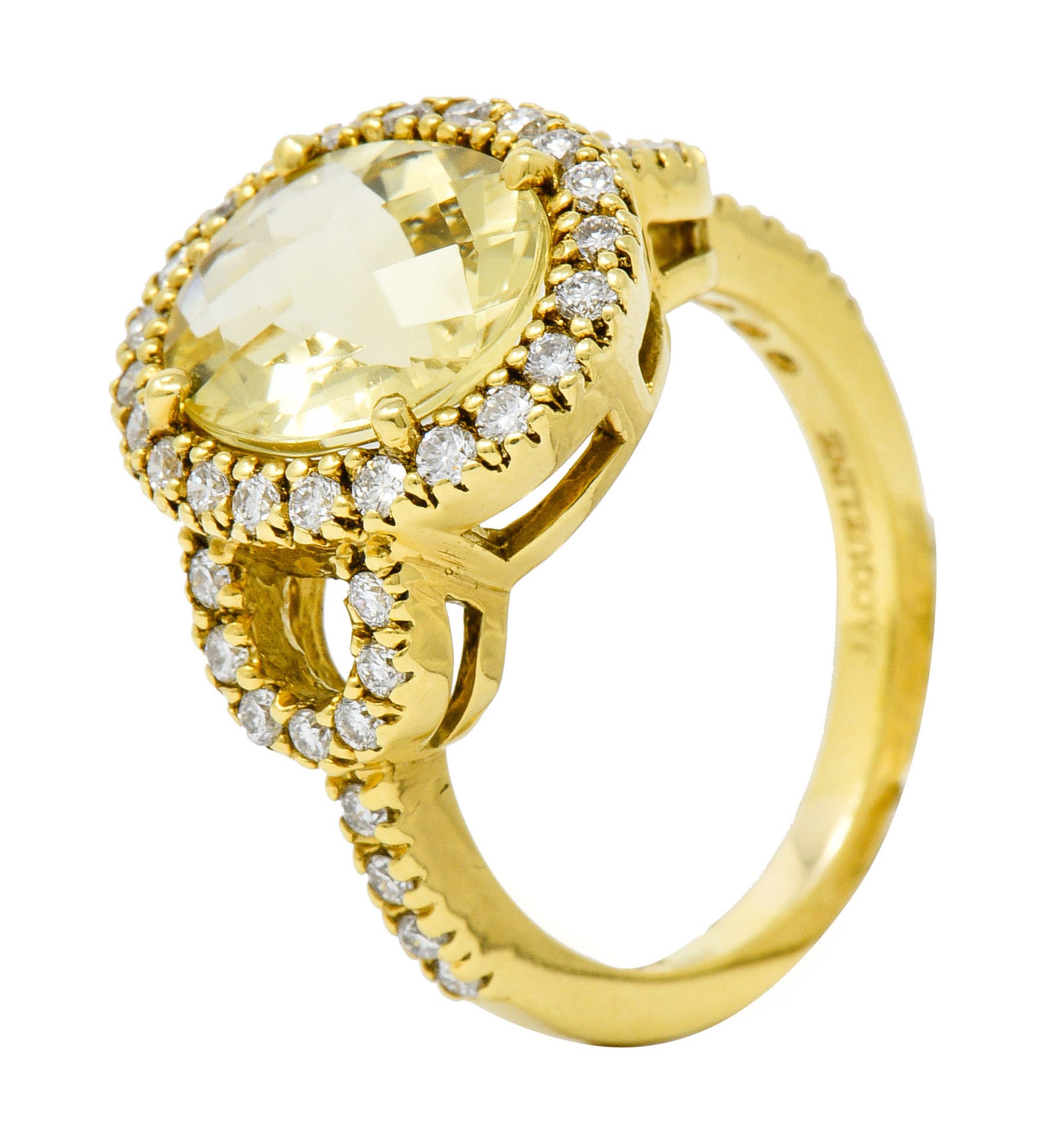 Green Beryl Diamond Halo 18 Karat Gold Statement RingRing - Wilson's Estate Jewelry