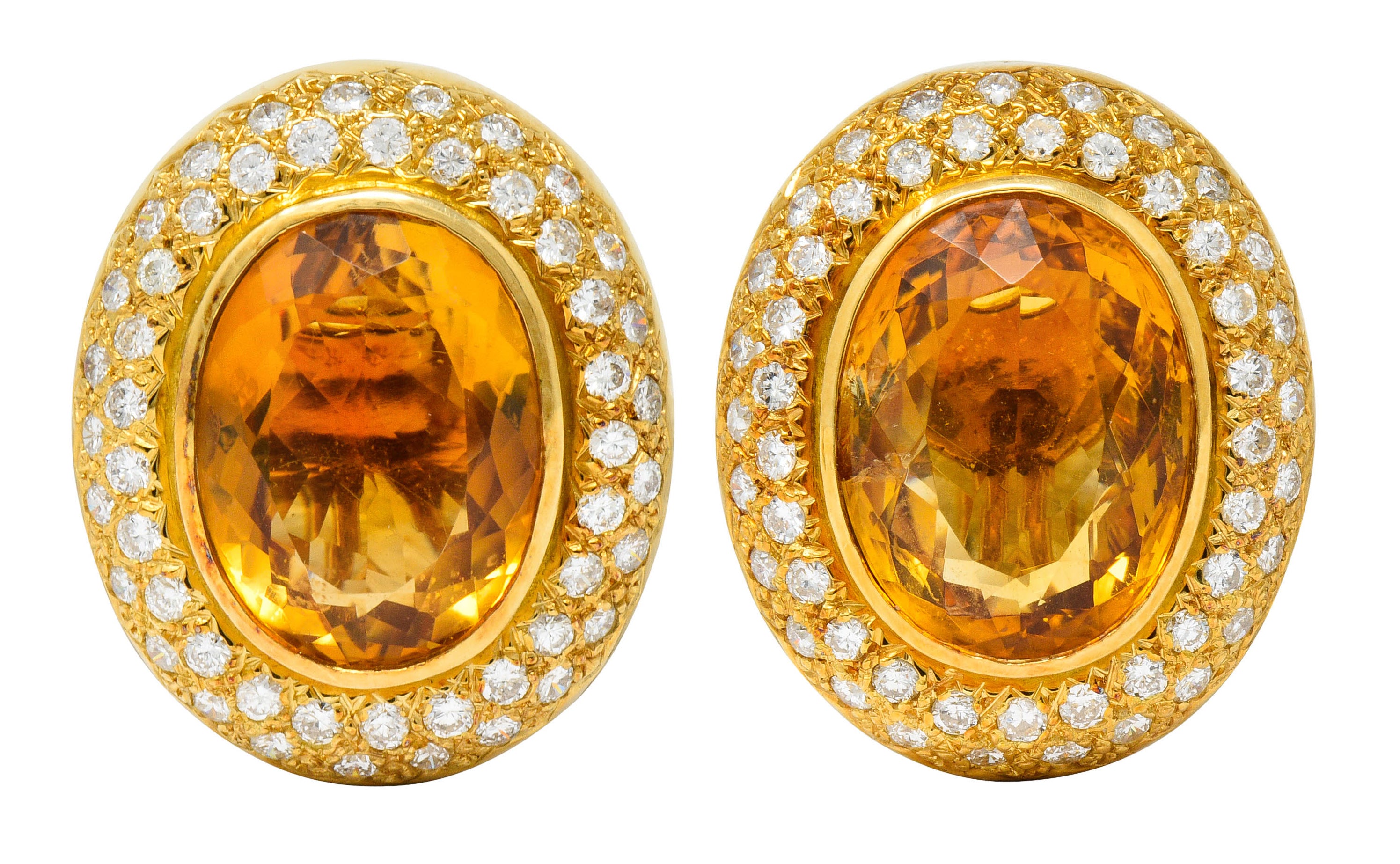 1960's Vintage Citrine 2.50 CTW Pave Diamond 18 Karat Gold Oval EarringsEarrings - Wilson's Estate Jewelry