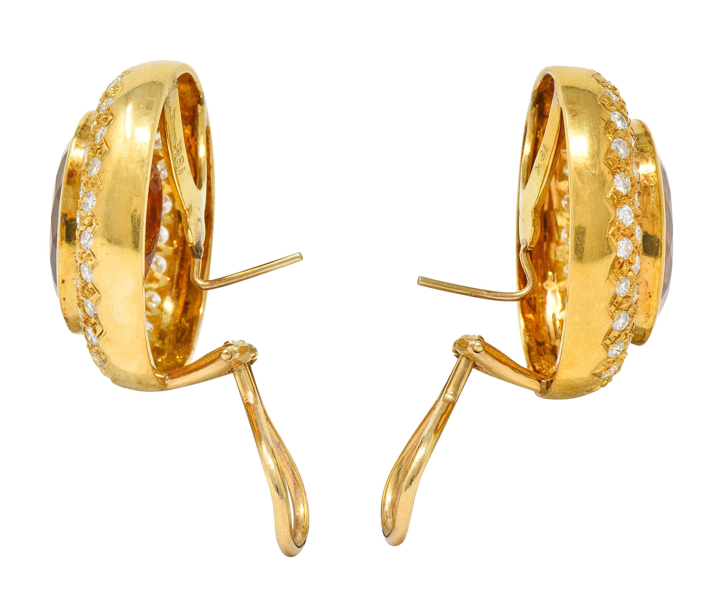 1960's Vintage Citrine 2.50 CTW Pave Diamond 18 Karat Gold Oval EarringsEarrings - Wilson's Estate Jewelry