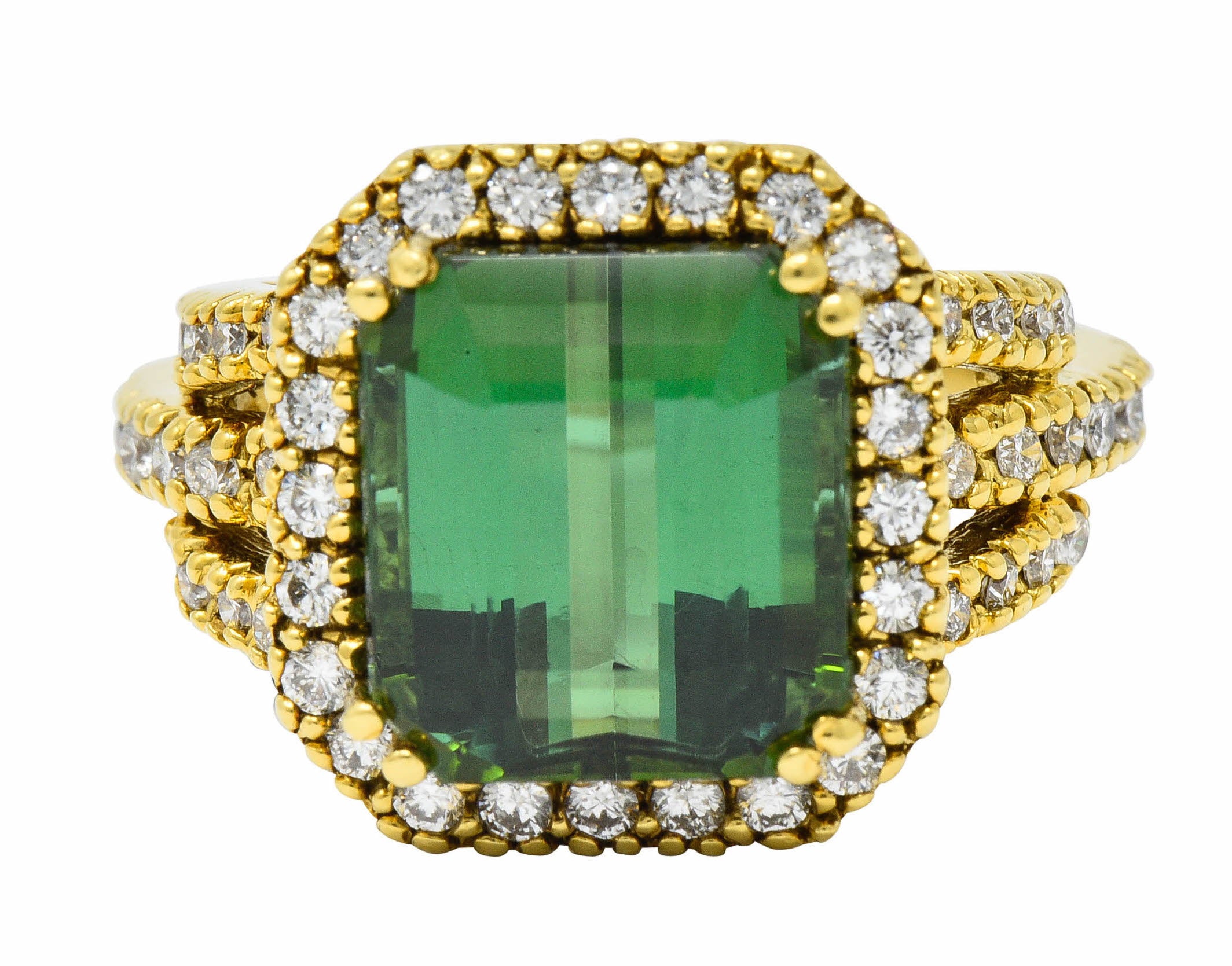 Green Tourmaline Diamond Halo 18 Karat Gold Cocktail RingRing - Wilson's Estate Jewelry