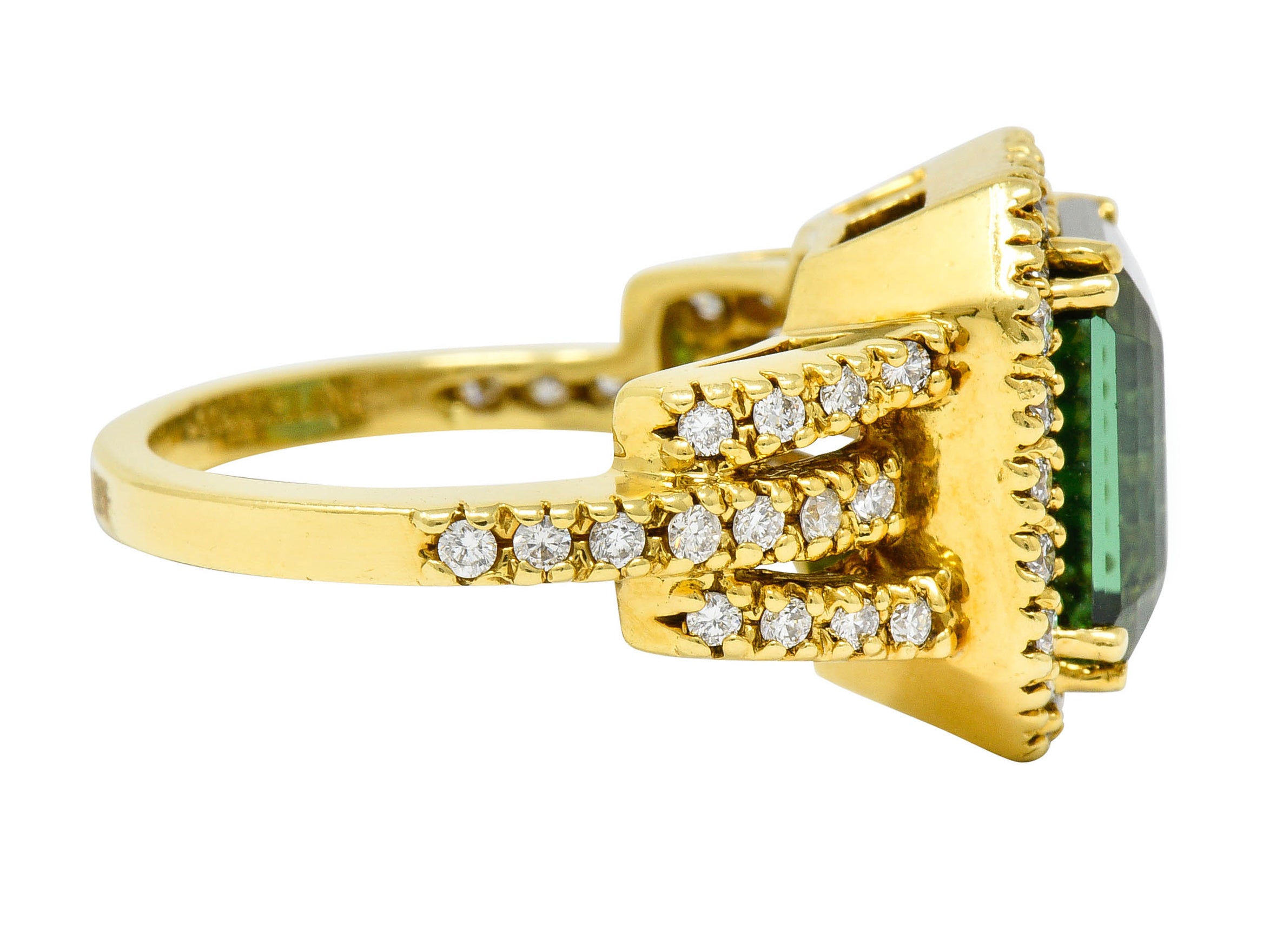 Green Tourmaline Diamond Halo 18 Karat Gold Cocktail RingRing - Wilson's Estate Jewelry