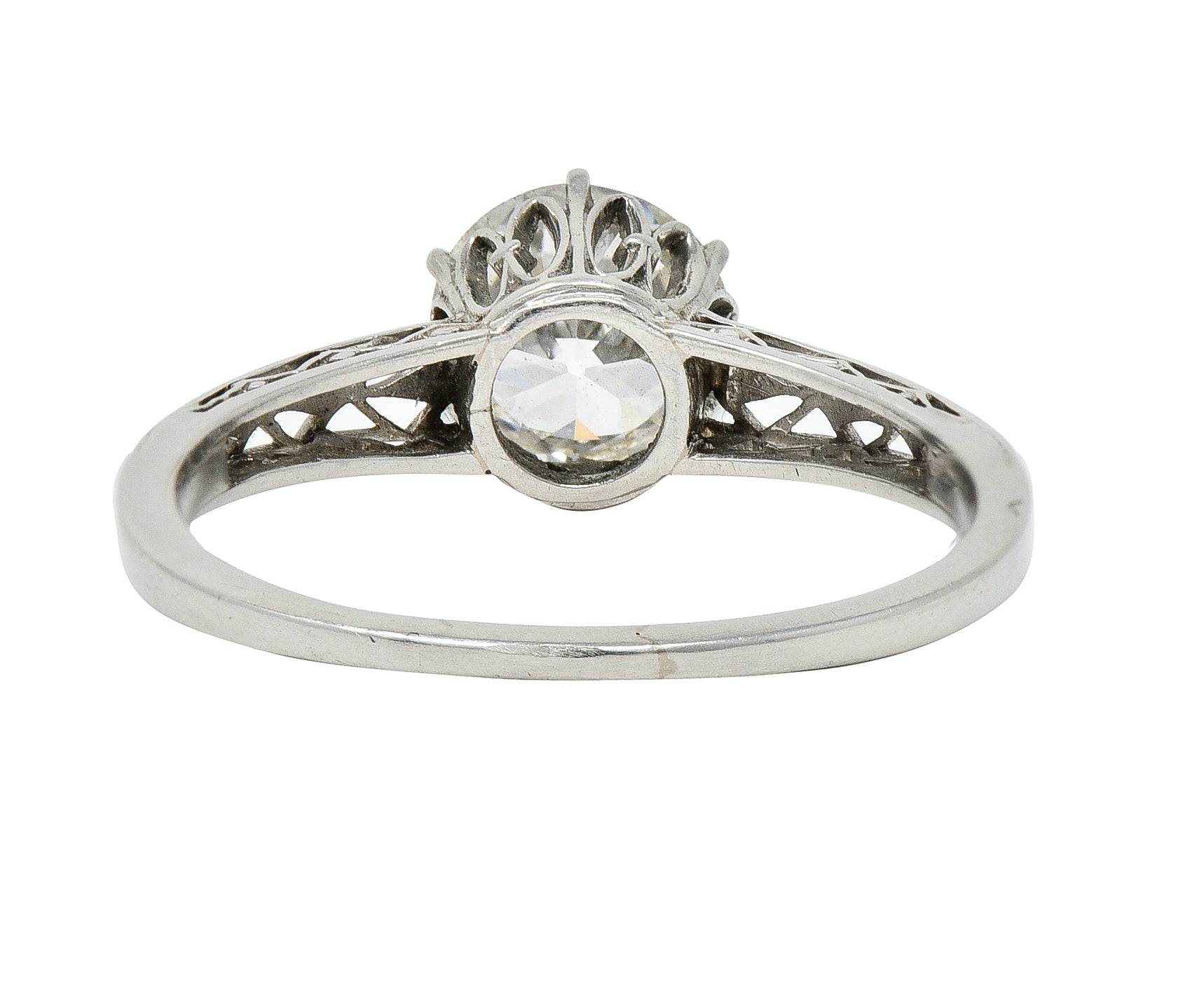 Art Deco 1.42 CTW Platinum Fleur-De-Lis Trellis Solitaire Engagement Ring Wilson's Estate Jewelry