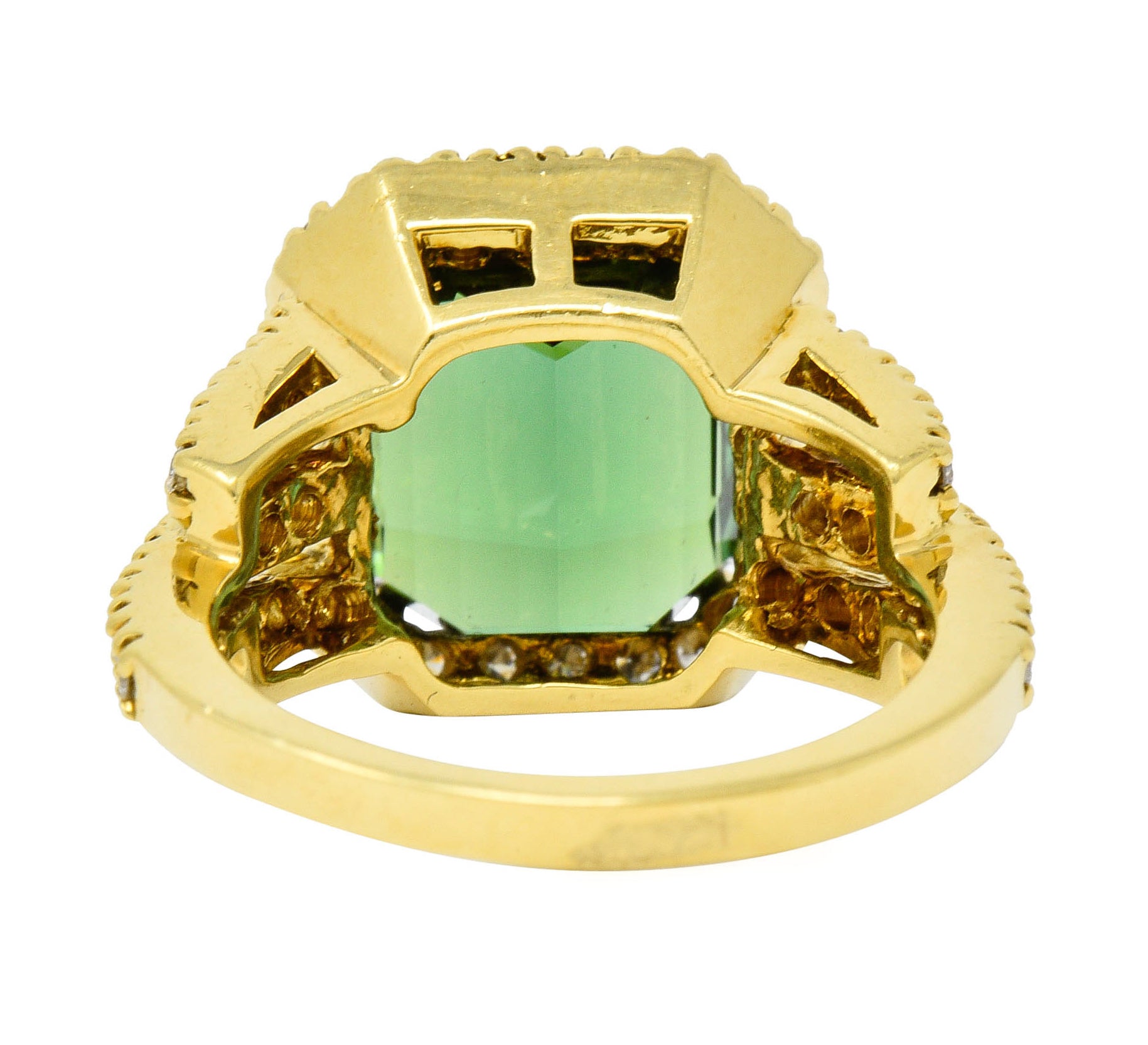 Green Tourmaline Diamond Halo 18 Karat Gold Cocktail RingRing - Wilson's Estate Jewelry