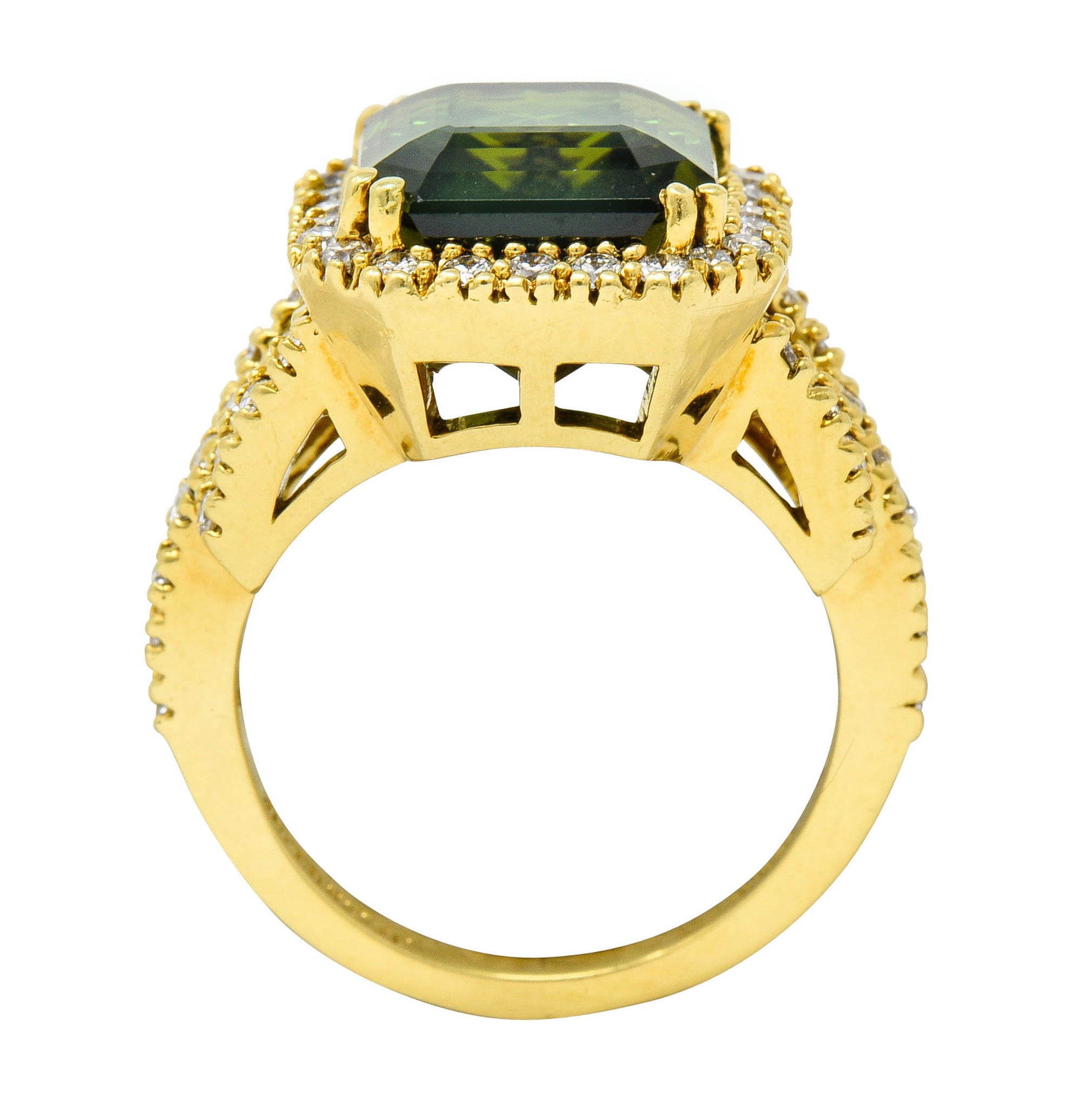 Green Tourmaline Diamond Halo 18 Karat Gold Cocktail RingRing - Wilson's Estate Jewelry