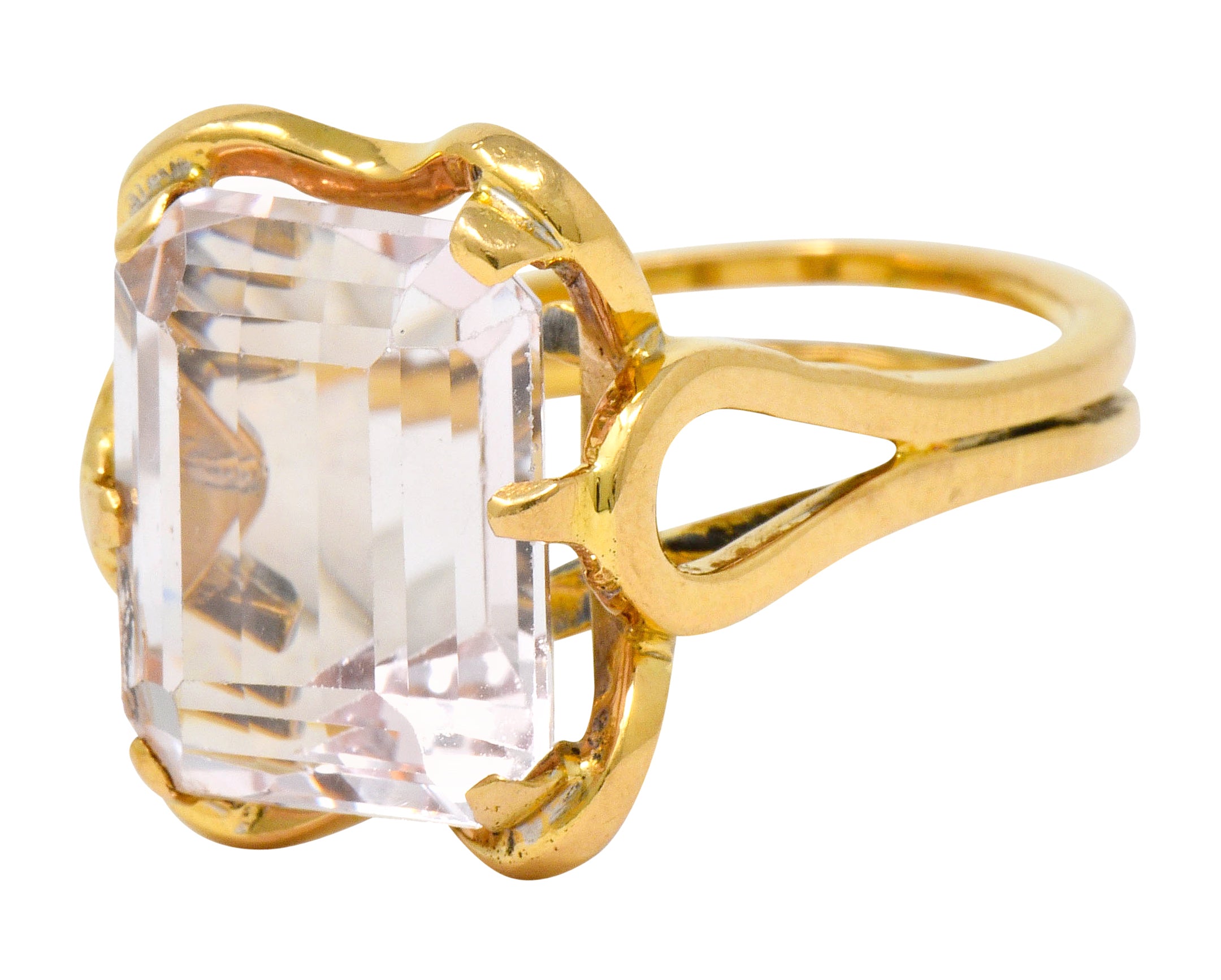 Vintage Emerald Cut Morganite 18 Karat Gold Statement Ring Circa 1980 - Wilson's Estate Jewelry