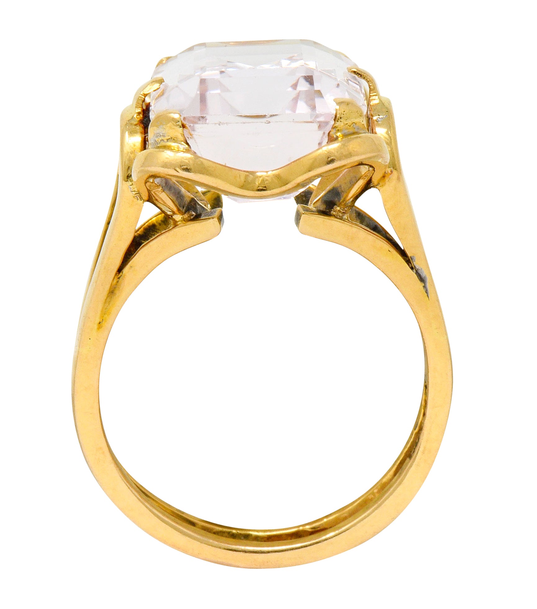 Vintage Emerald Cut Morganite 18 Karat Gold Statement Ring Circa 1980 - Wilson's Estate Jewelry