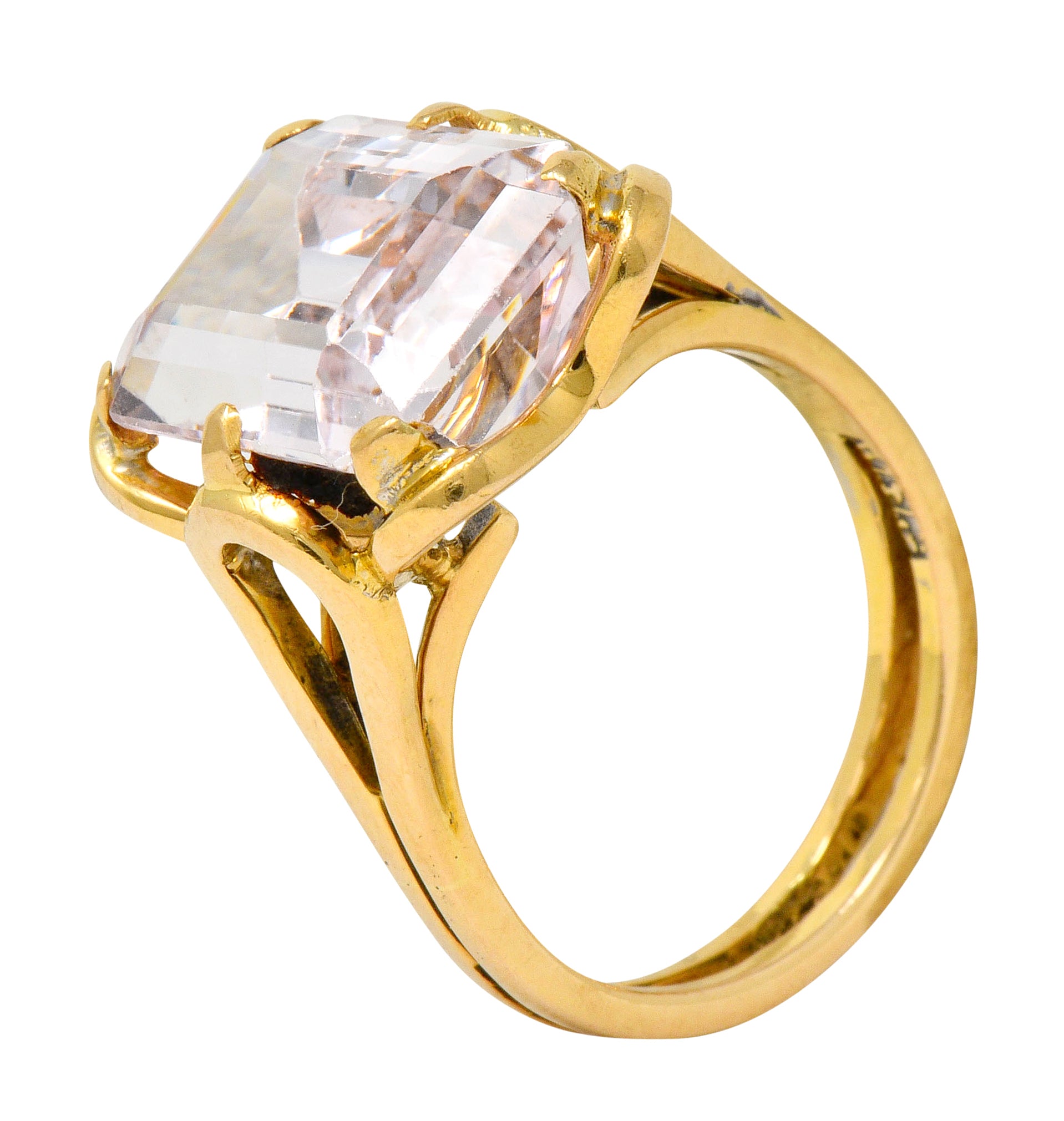 Vintage Emerald Cut Morganite 18 Karat Gold Statement Ring Circa 1980 - Wilson's Estate Jewelry