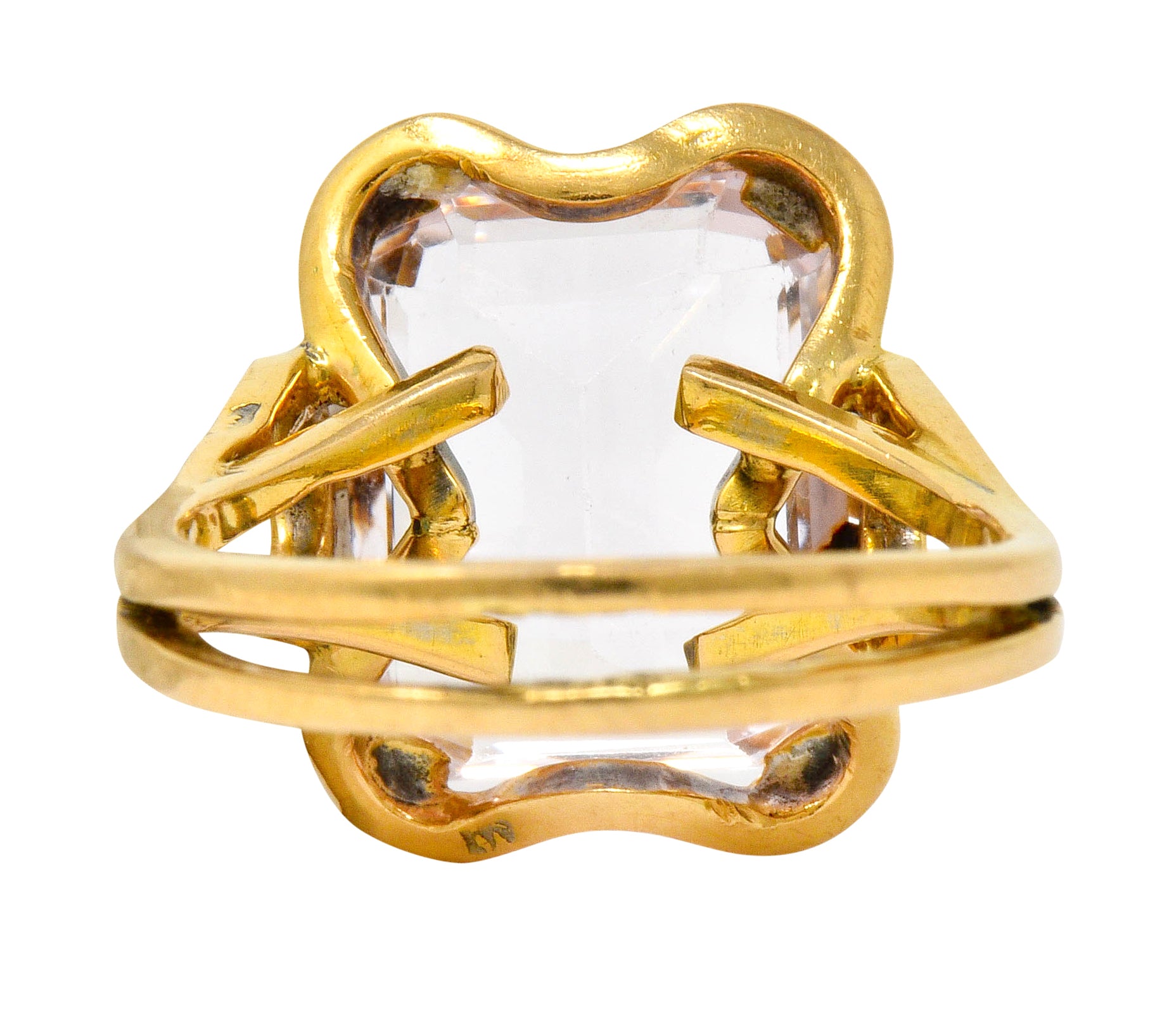 Vintage Emerald Cut Morganite 18 Karat Gold Statement Ring Circa 1980 - Wilson's Estate Jewelry