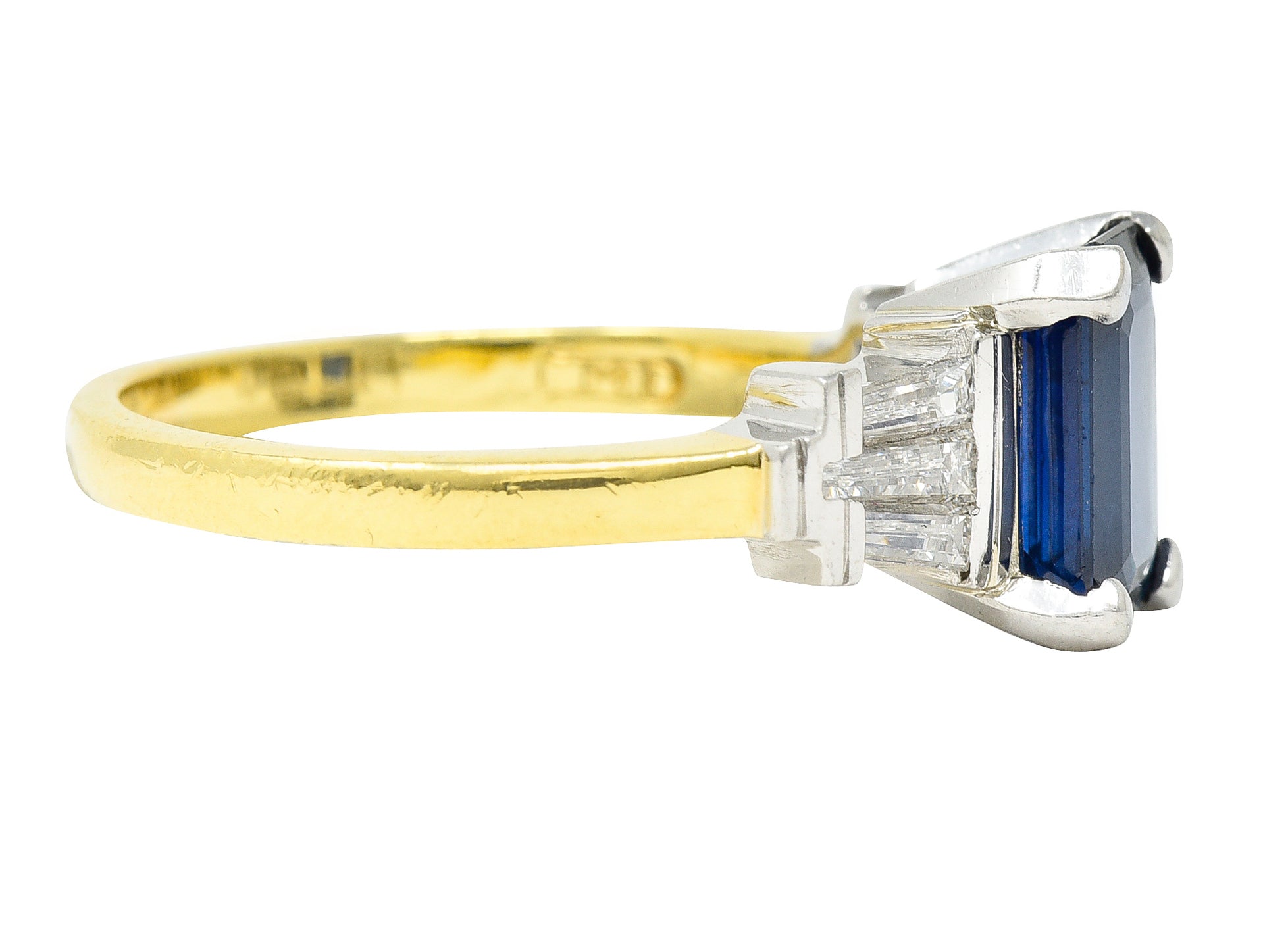 1950's Mid-Century 3.45 CTW Sapphire Diamond Platinum 18 Karat Yellow Gold Ring Wilson's Estate Jewelry