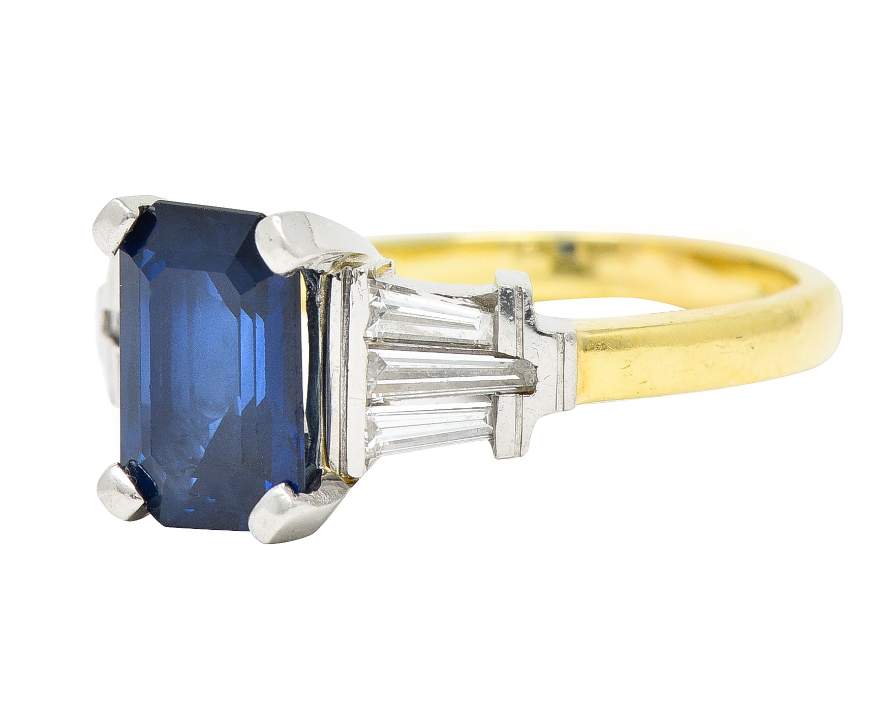 1950's Mid-Century 3.45 CTW Sapphire Diamond Platinum 18 Karat Yellow Gold Ring Wilson's Estate Jewelry