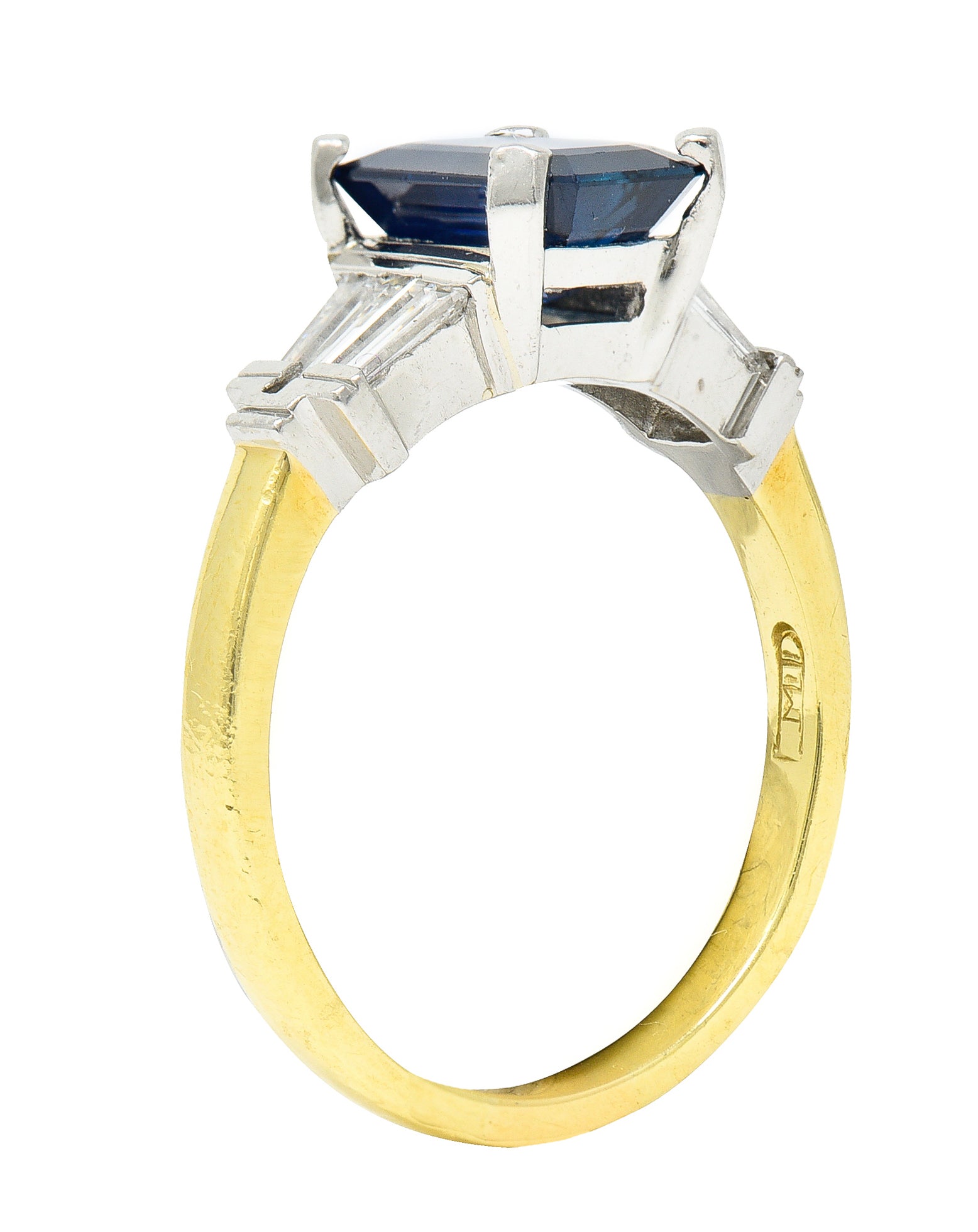 1950's Mid-Century 3.45 CTW Sapphire Diamond Platinum 18 Karat Yellow Gold Ring Wilson's Estate Jewelry