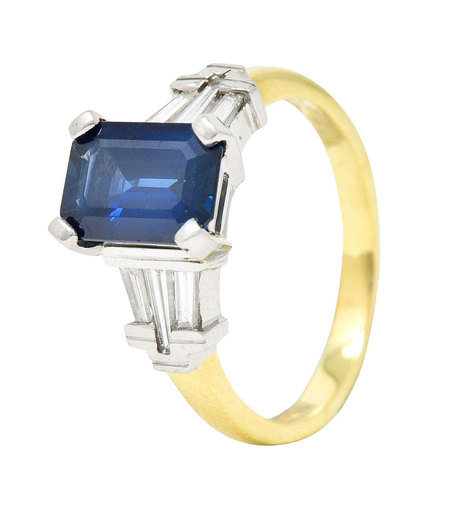 1950's Mid-Century 3.45 CTW Sapphire Diamond Platinum 18 Karat Yellow Gold Ring Wilson's Estate Jewelry