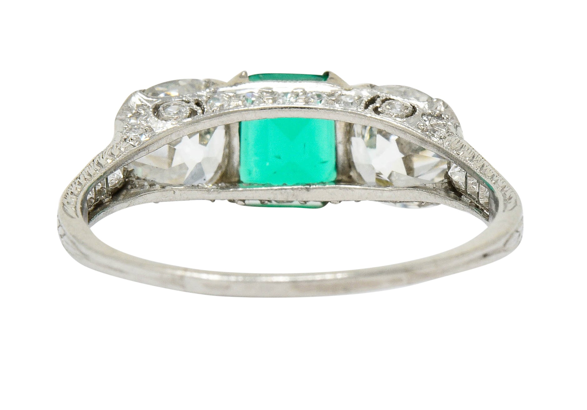 Edwardian 2.71 CTW Emerald Diamond Platinum Three Stone Ring Circa 1915 - Wilson's Estate Jewelry