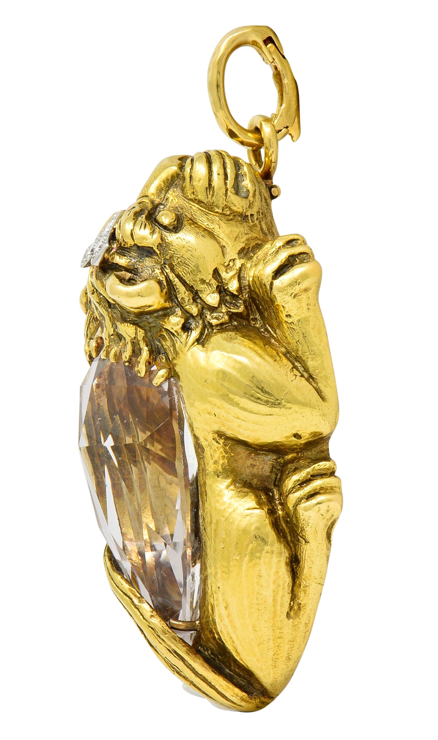 Substantial David Webb Diamond Rock Crystal 18 Karat Gold Lion Pendant Brooch - Wilson's Estate Jewelry