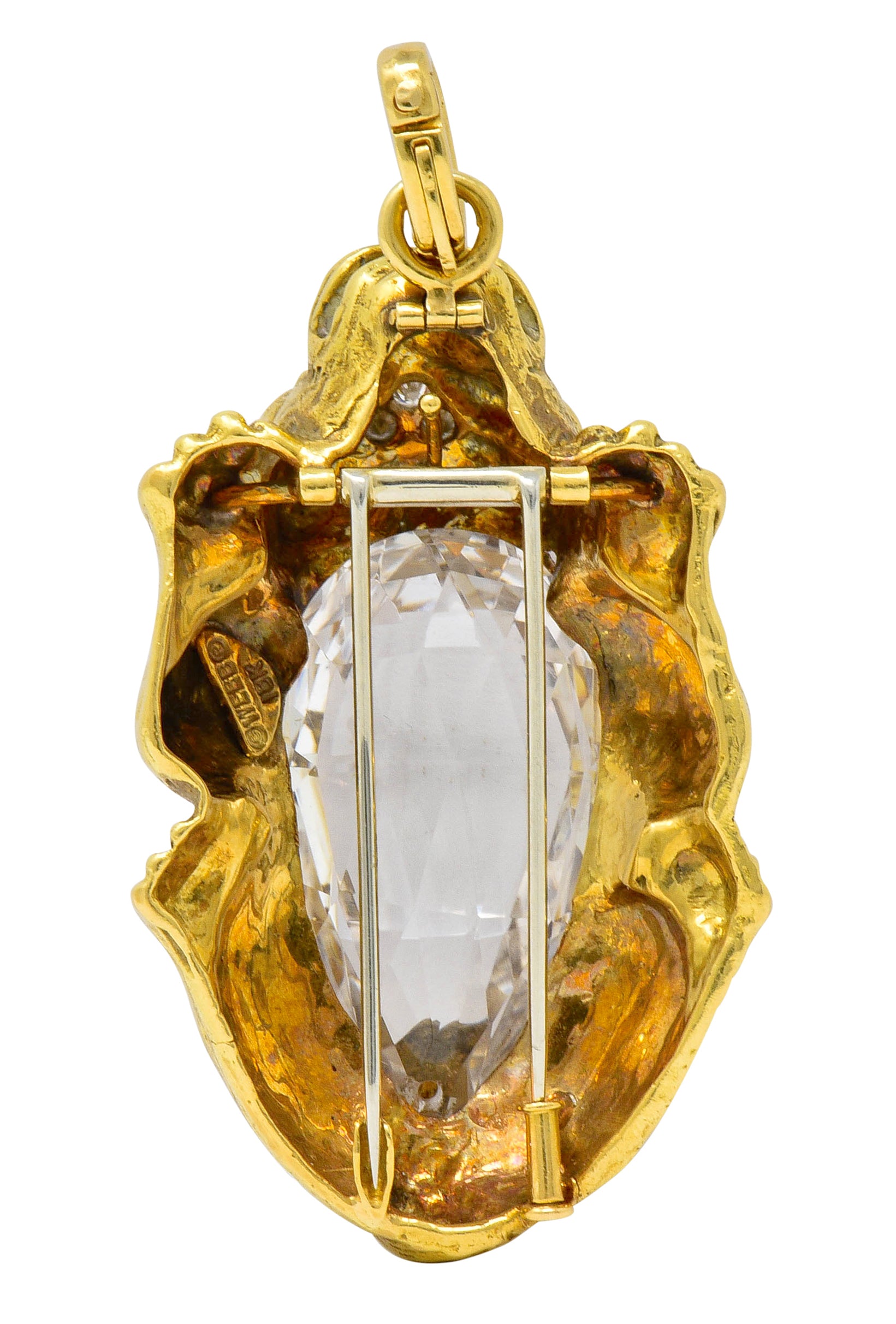 Substantial David Webb Diamond Rock Crystal 18 Karat Gold Lion Pendant Brooch - Wilson's Estate Jewelry