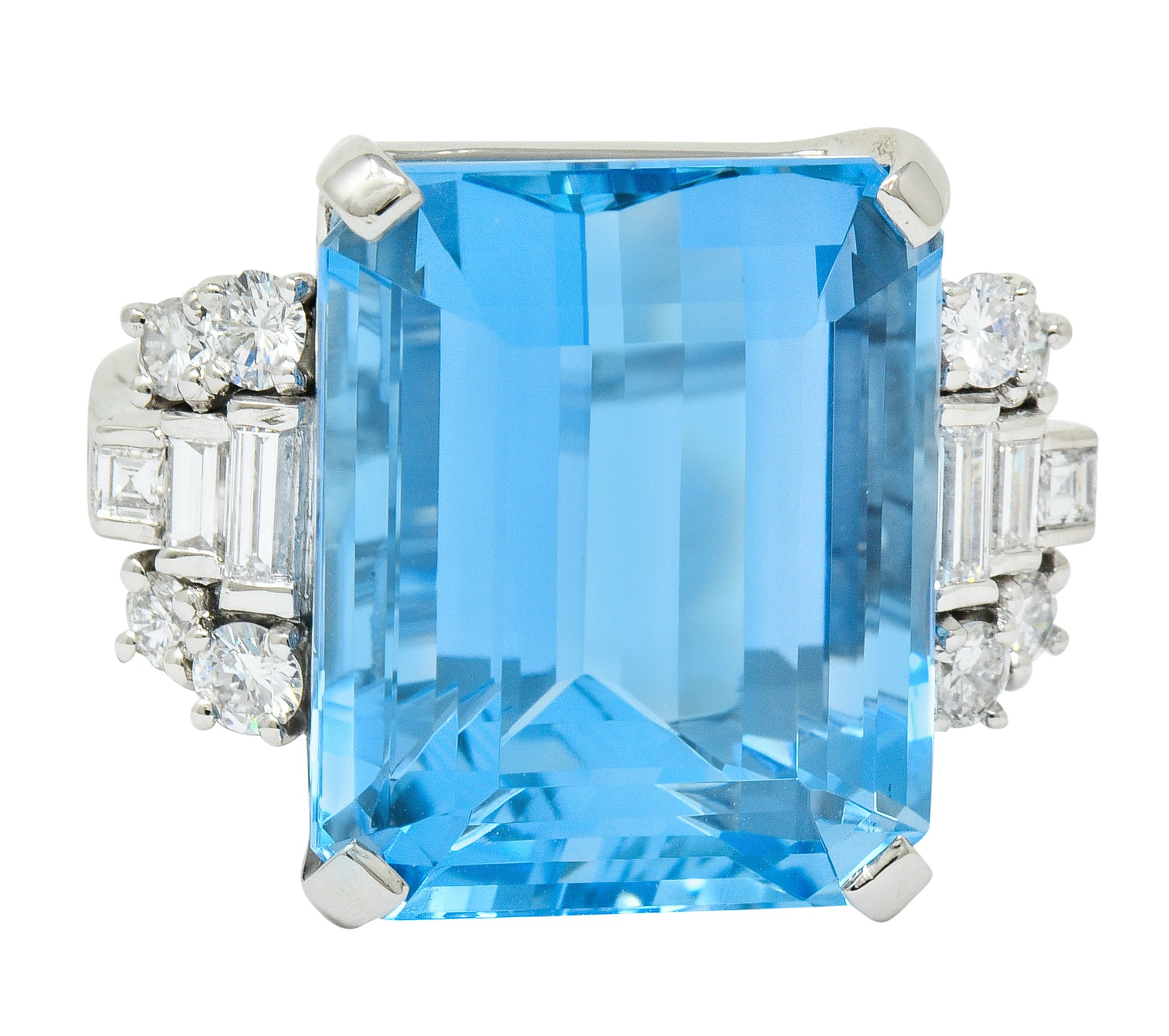 Tiffany & Co. Retro 29.30 CTW Aquamarine Diamond Platinum Statement Ring - Wilson's Estate Jewelry