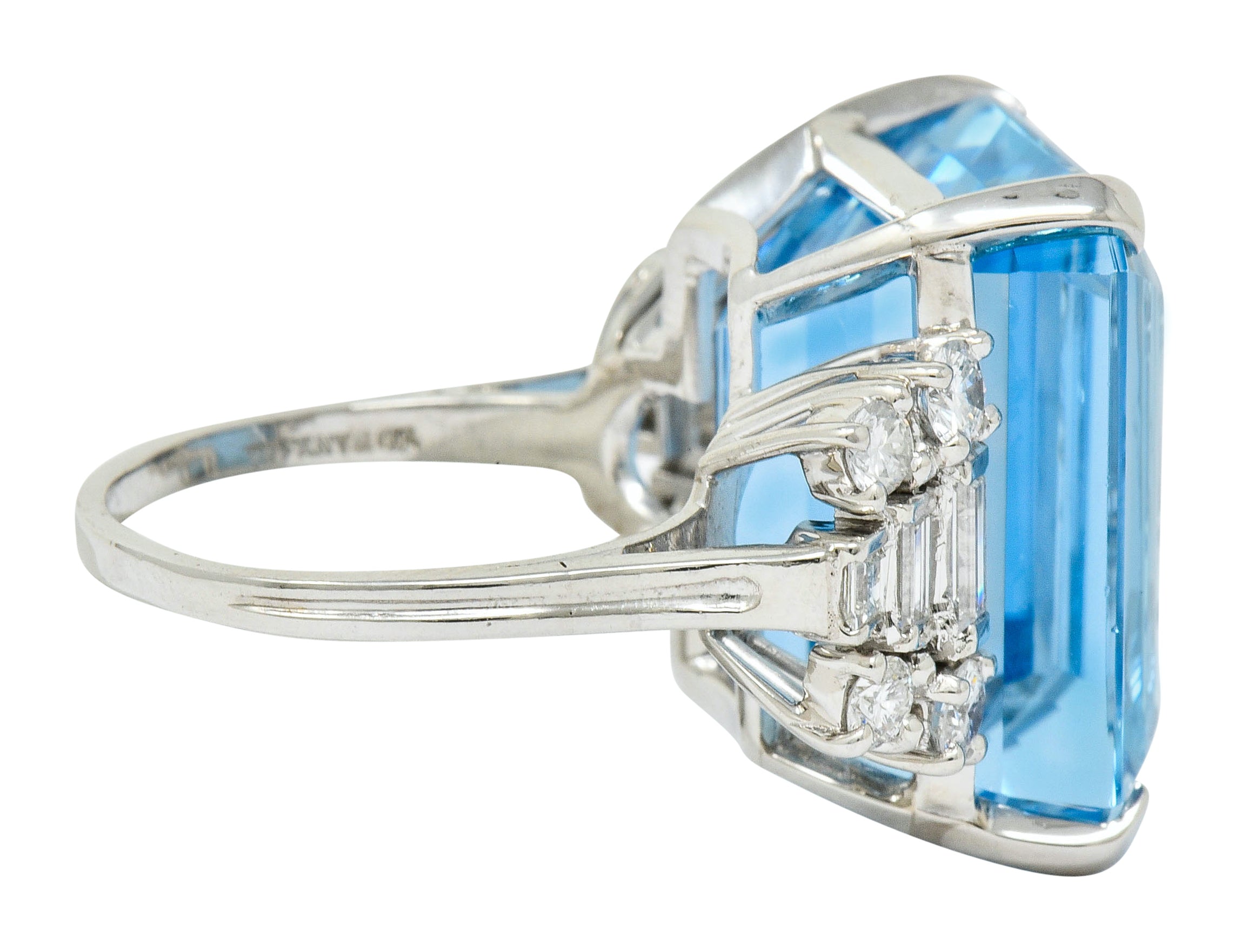 Tiffany & Co. Retro 29.30 CTW Aquamarine Diamond Platinum Statement Ring - Wilson's Estate Jewelry