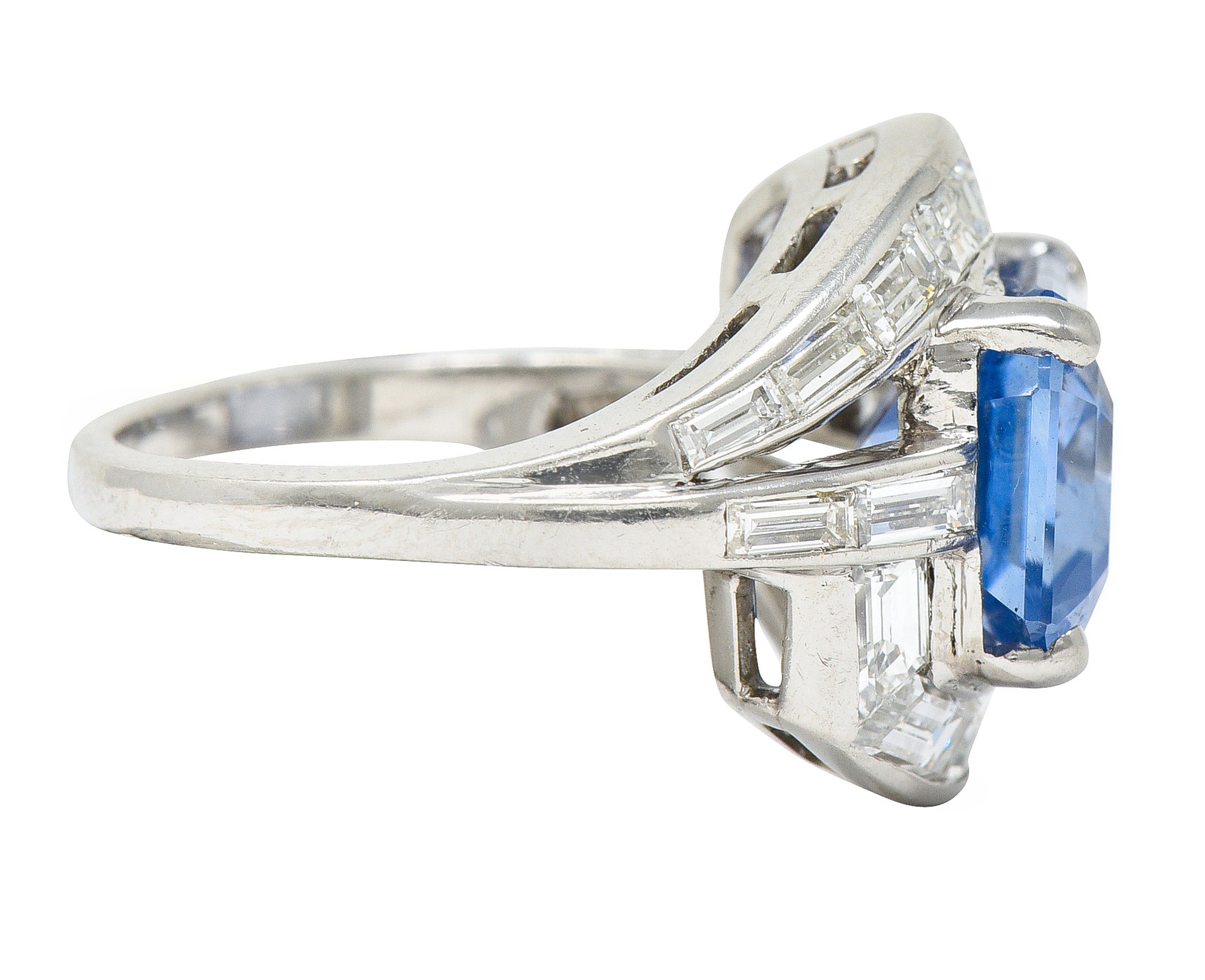 Mid-Century 8.80 CTW Sapphire Diamond Platinum Cocktail Ring Wilson's Estate Jewelry