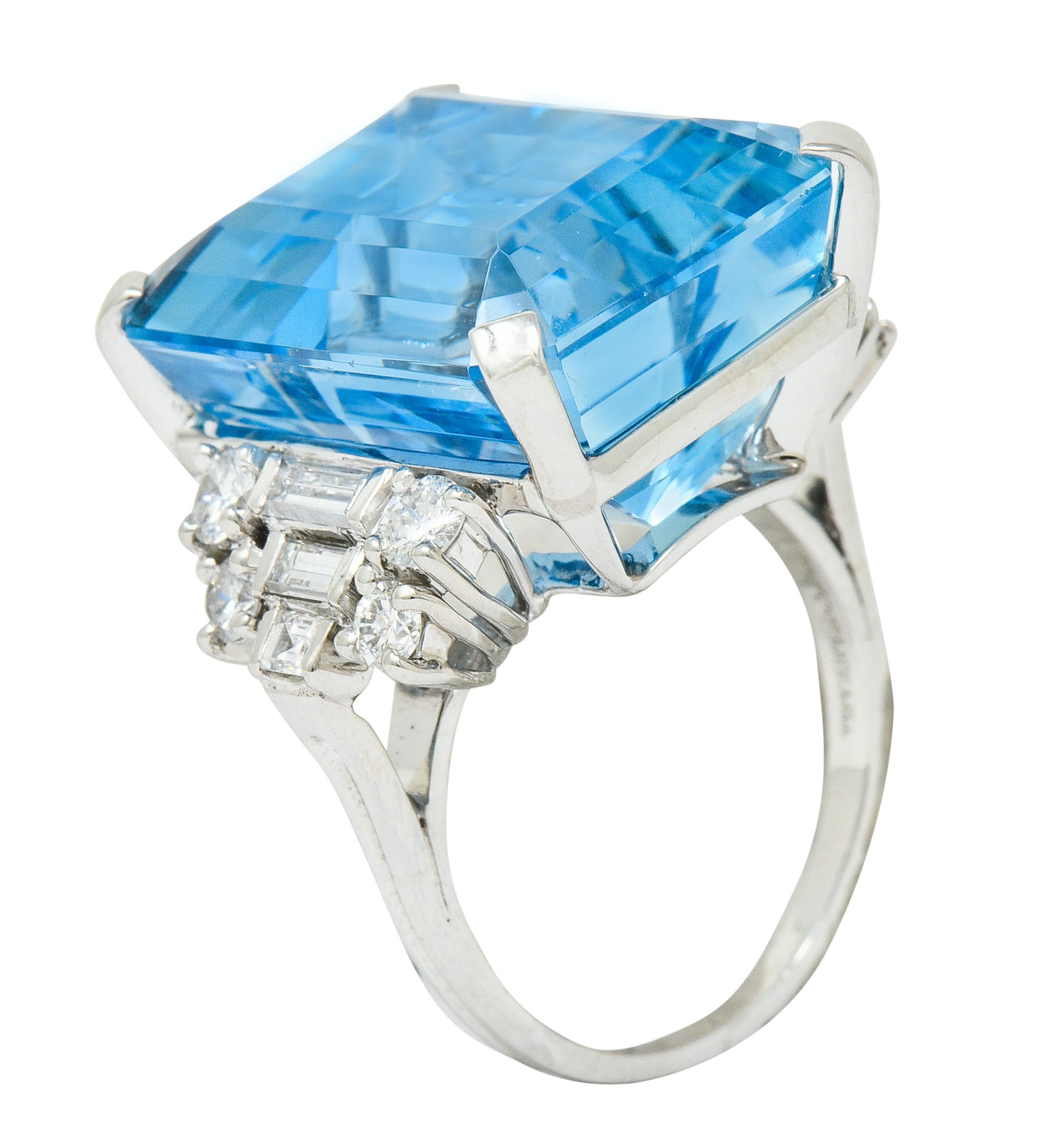 Tiffany & Co. Retro 29.30 CTW Aquamarine Diamond Platinum Statement Ring - Wilson's Estate Jewelry