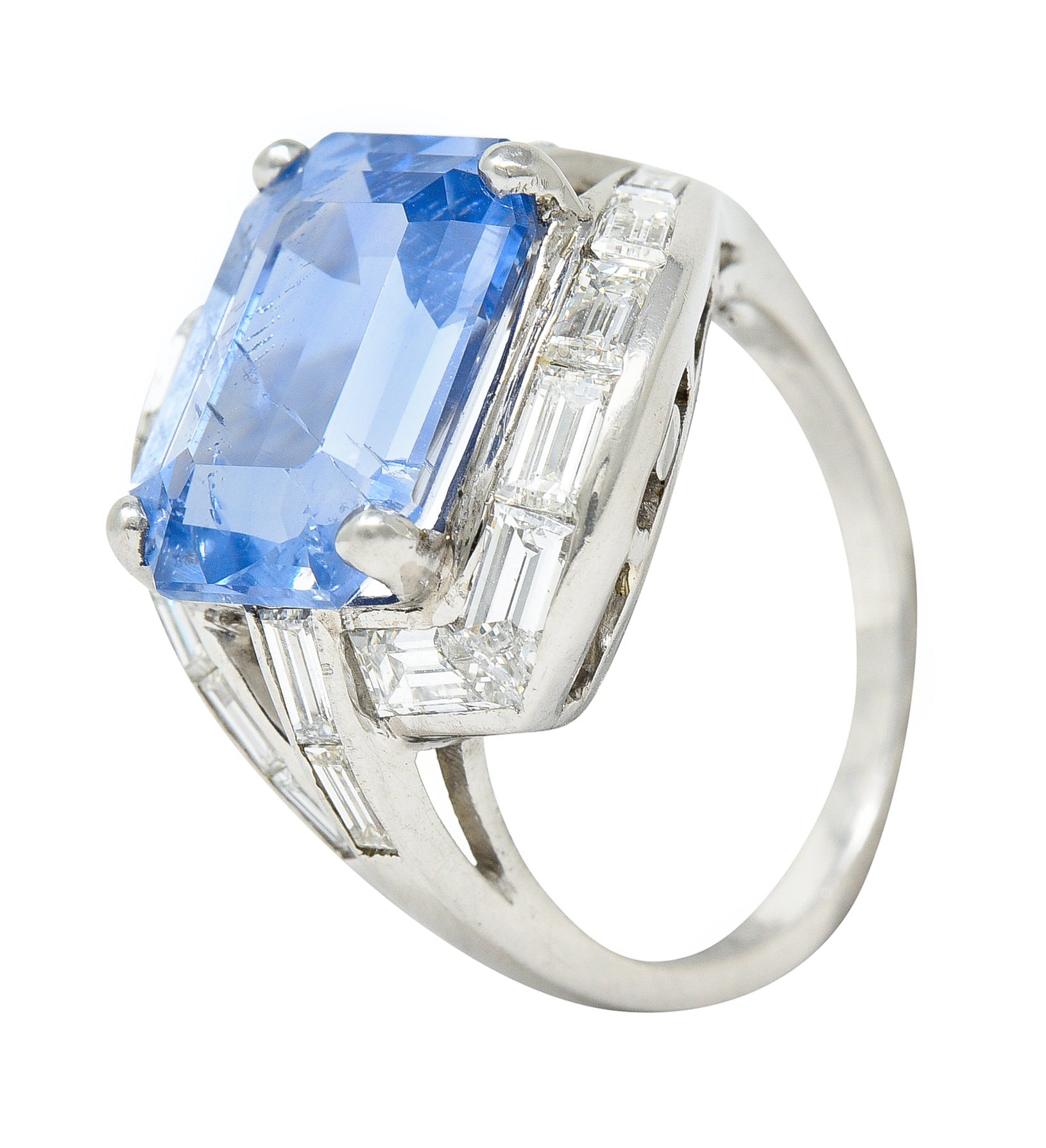 Mid-Century 8.80 CTW Sapphire Diamond Platinum Cocktail Ring Wilson's Estate Jewelry