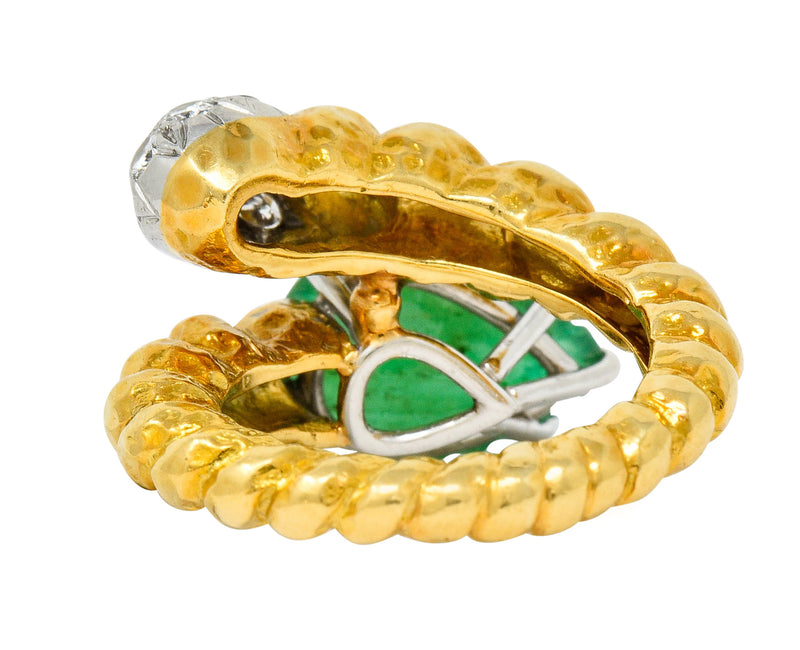 David Webb Carved Emerald Pave Diamond 18 Karat Gold Bypass Ring ...
