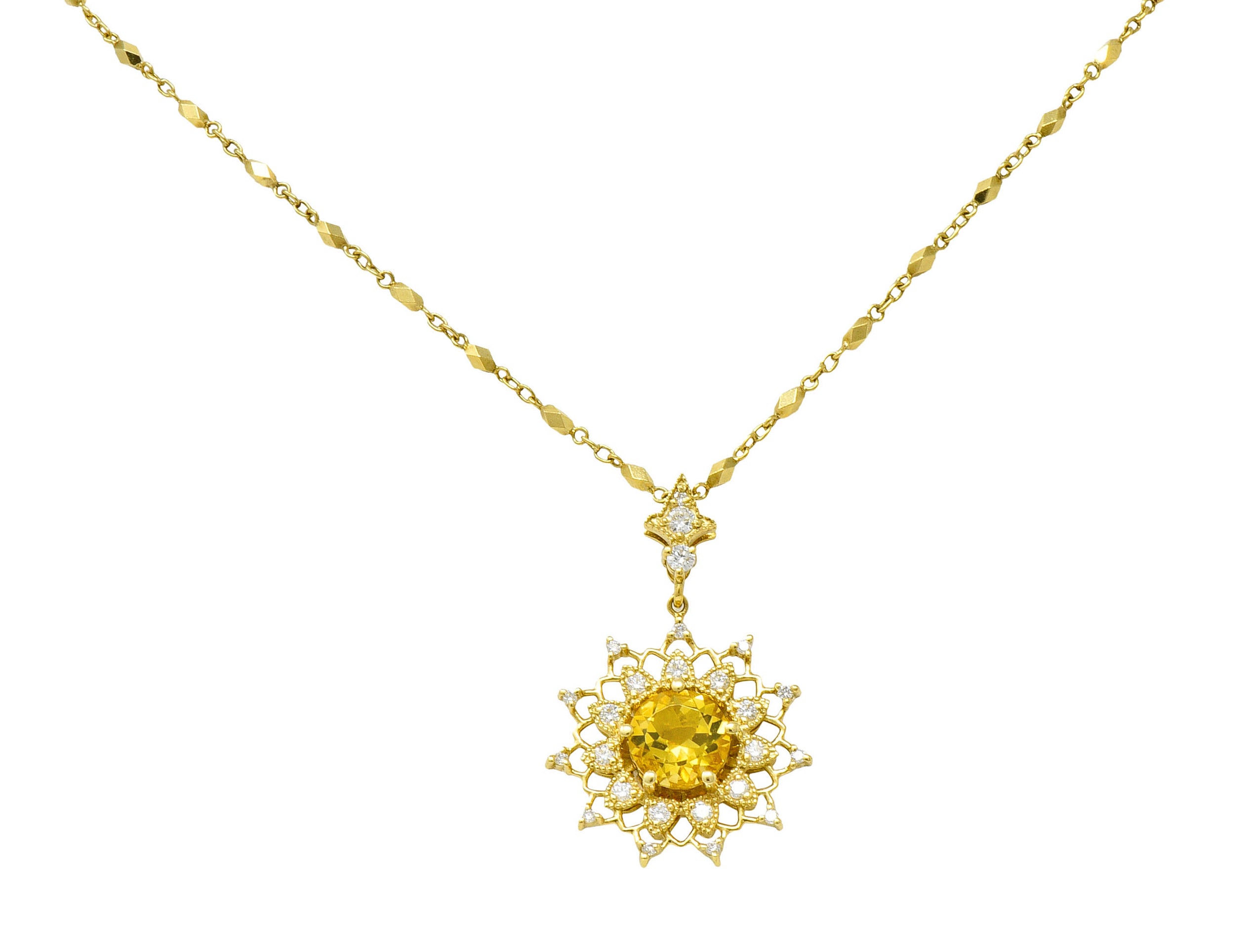 Heliodor Golden Beryl Diamond 18 Karat Gold Floral Burst NecklaceNecklace - Wilson's Estate Jewelry